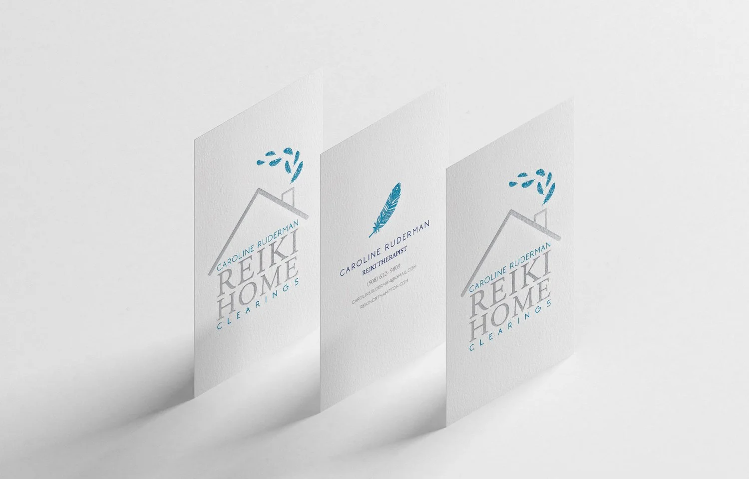 custom business cards with airy and light design for a reiki business in Massachusetts.