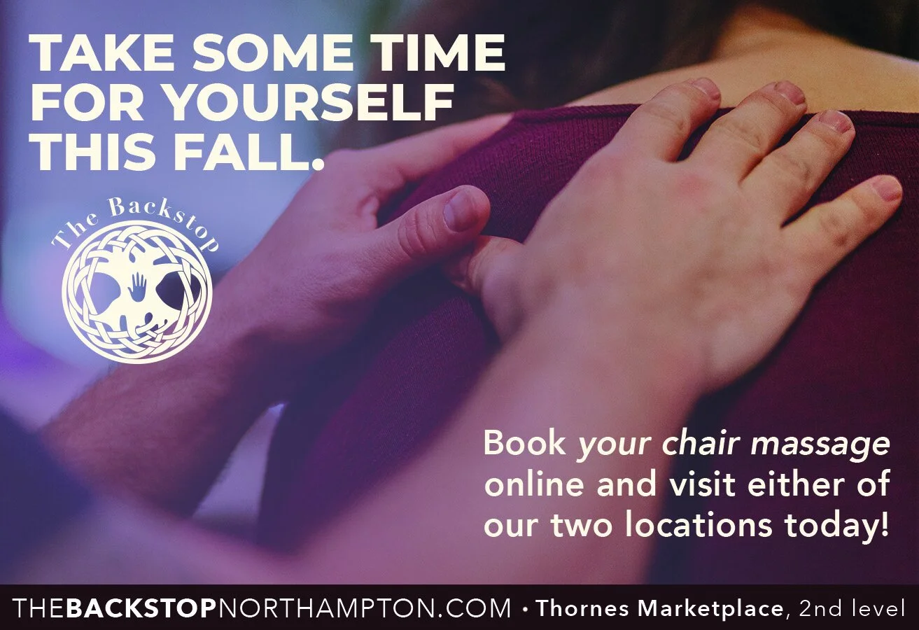 custom social media post designed for Facebook showing a person receiving a seated massage by a therapist
