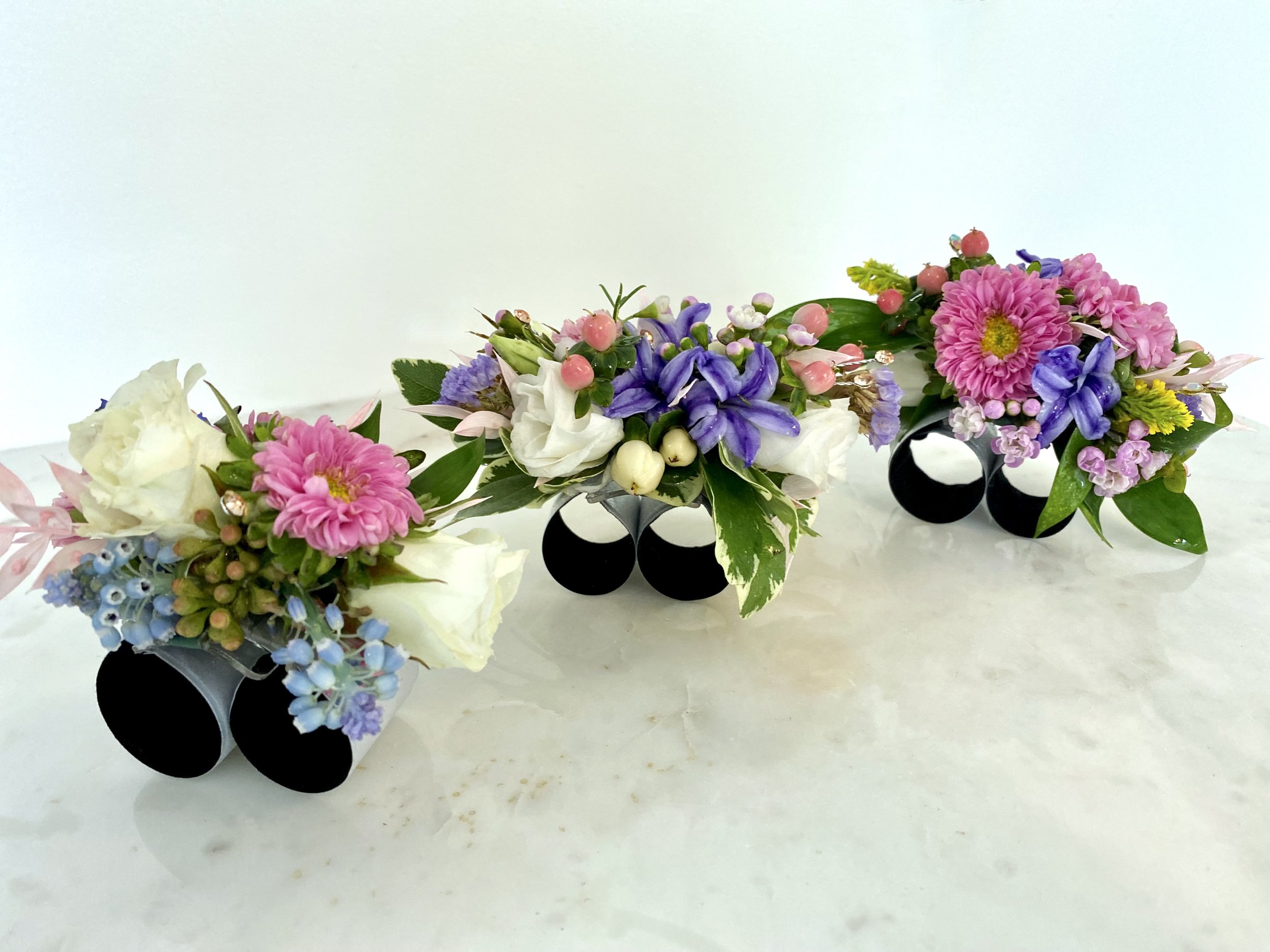 petite wrist corsage snap bracelet trio The Blue Daisy Floral Designs.jpeg