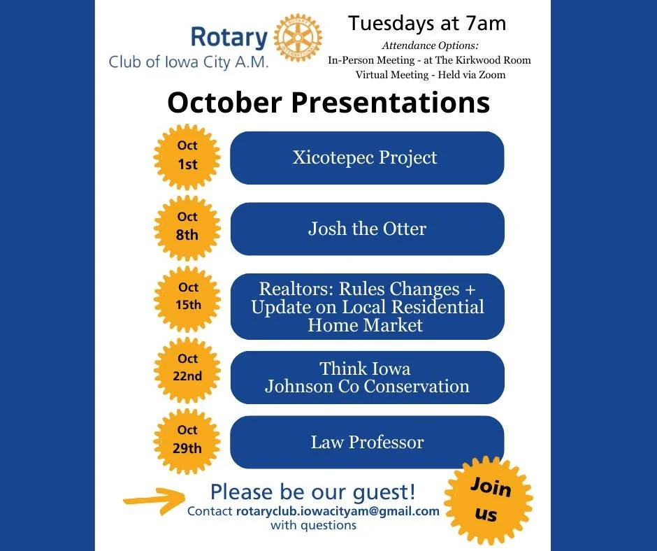Join us in October - we have a great slate of weekly presentations along with fun, friendship, and breakfast!