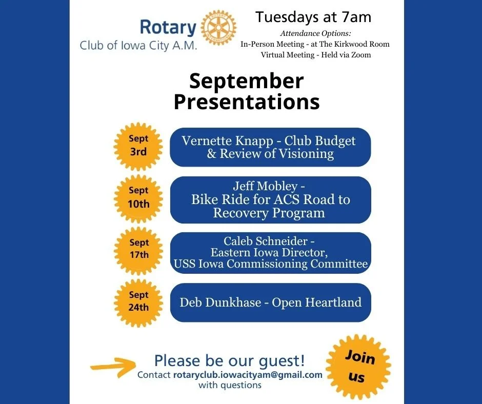 We have a great slate of speakers and topics for September! Join us!