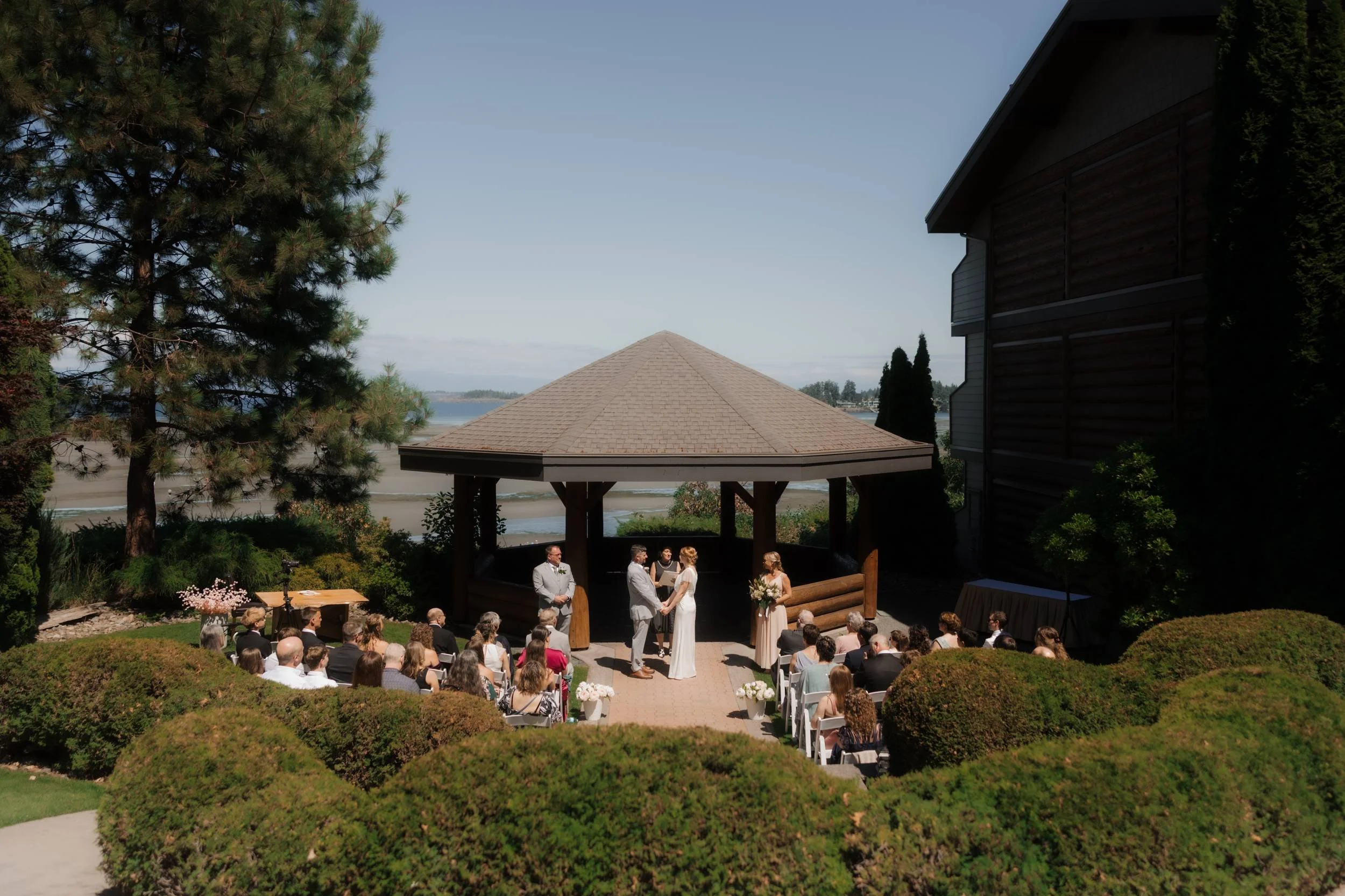 Outdoor wedding ceremony area and Seaside Gazebo at Tigh-Na-Mara in Parksville