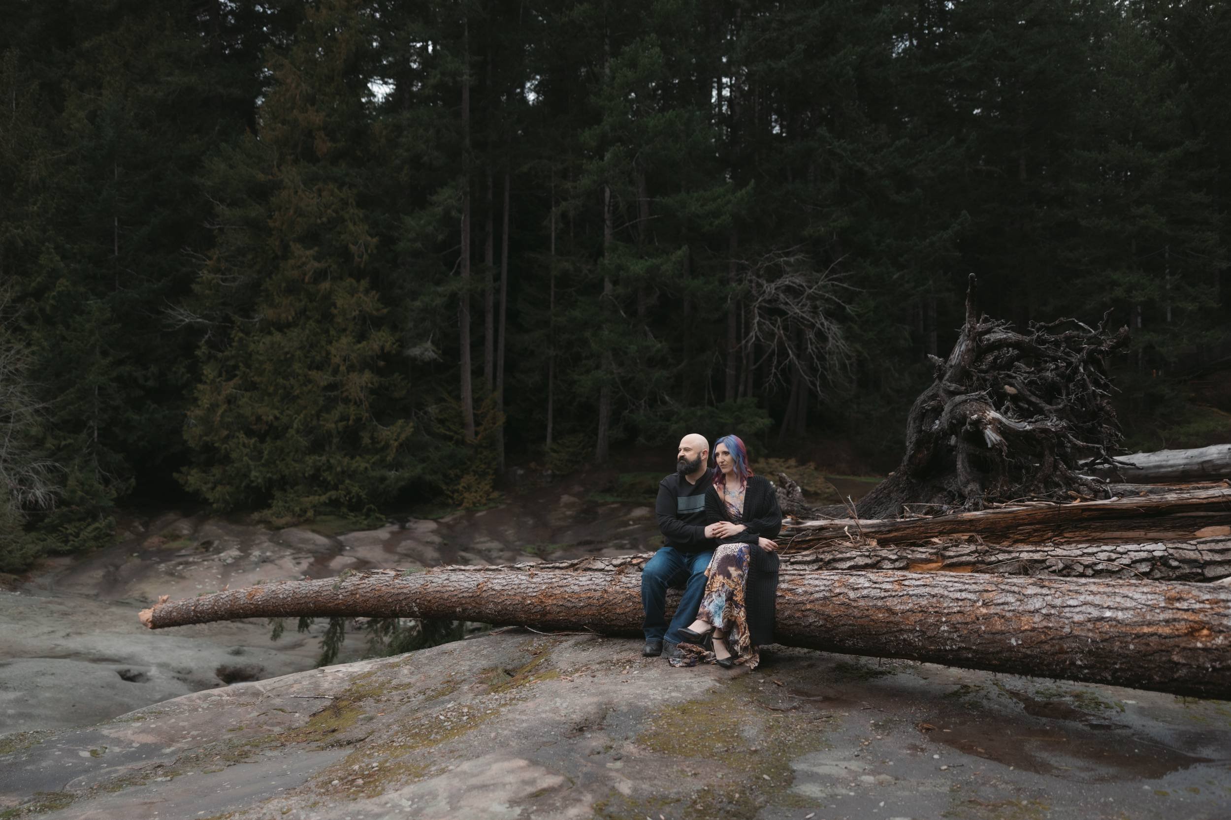 Couple surrounded by forest, r