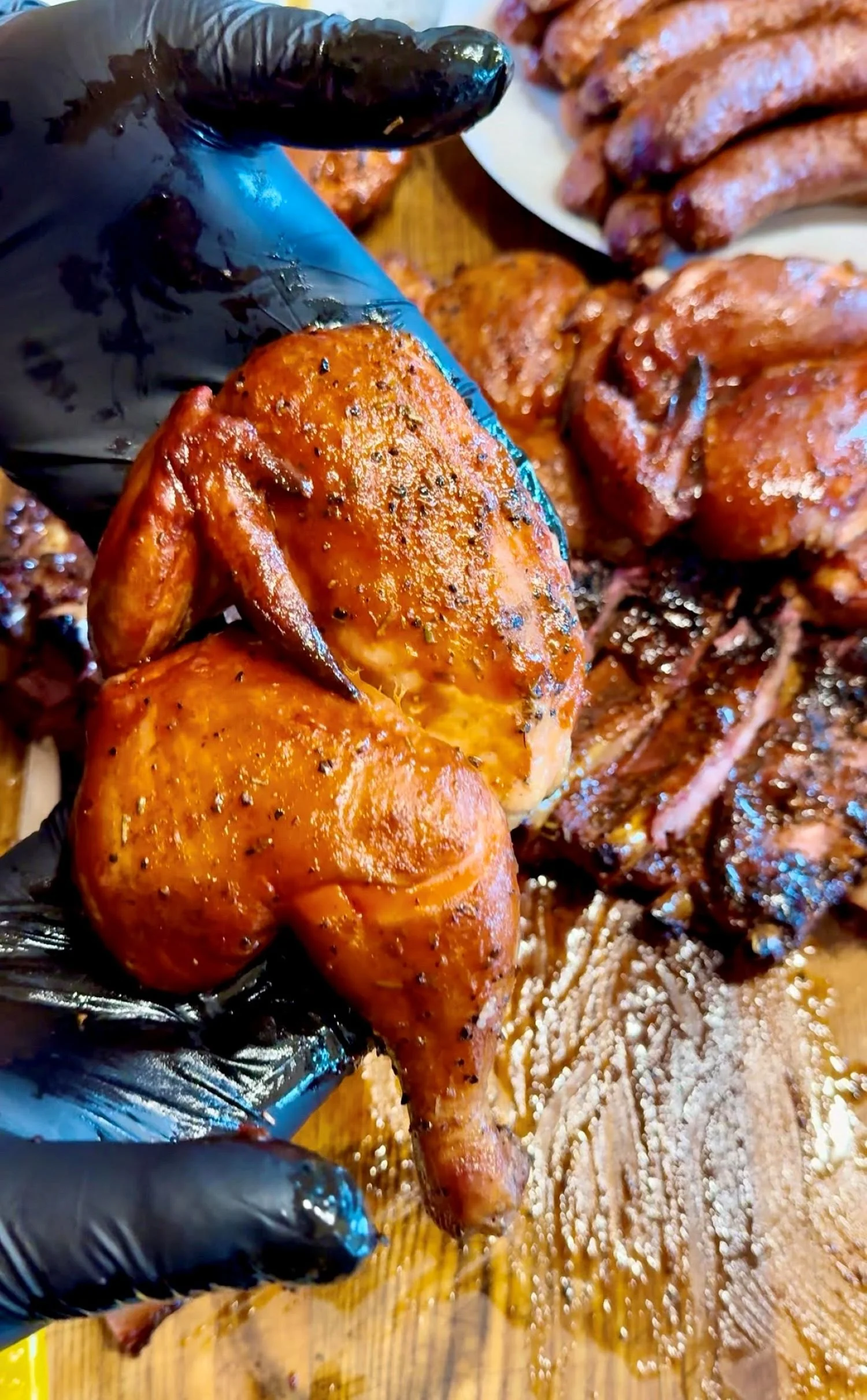 Smoked Chicken with Cold-infused Herb and Whiskey Butter Veins