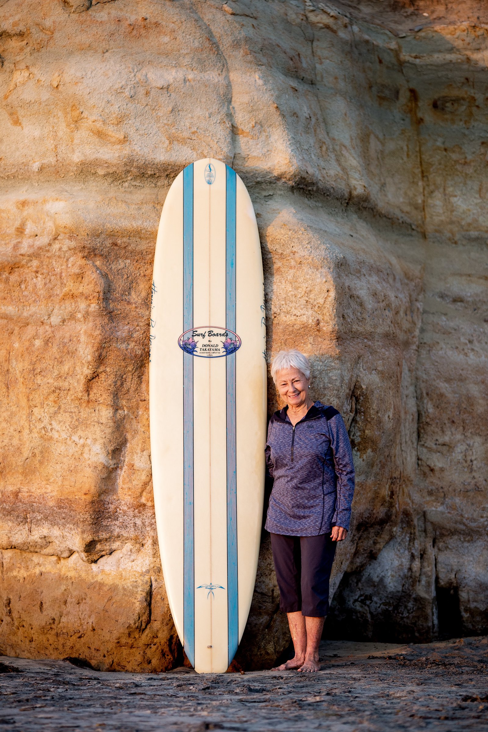  Linda Benson with her prized Donald Takayama surfboard. © ChrisGrantPhoto 