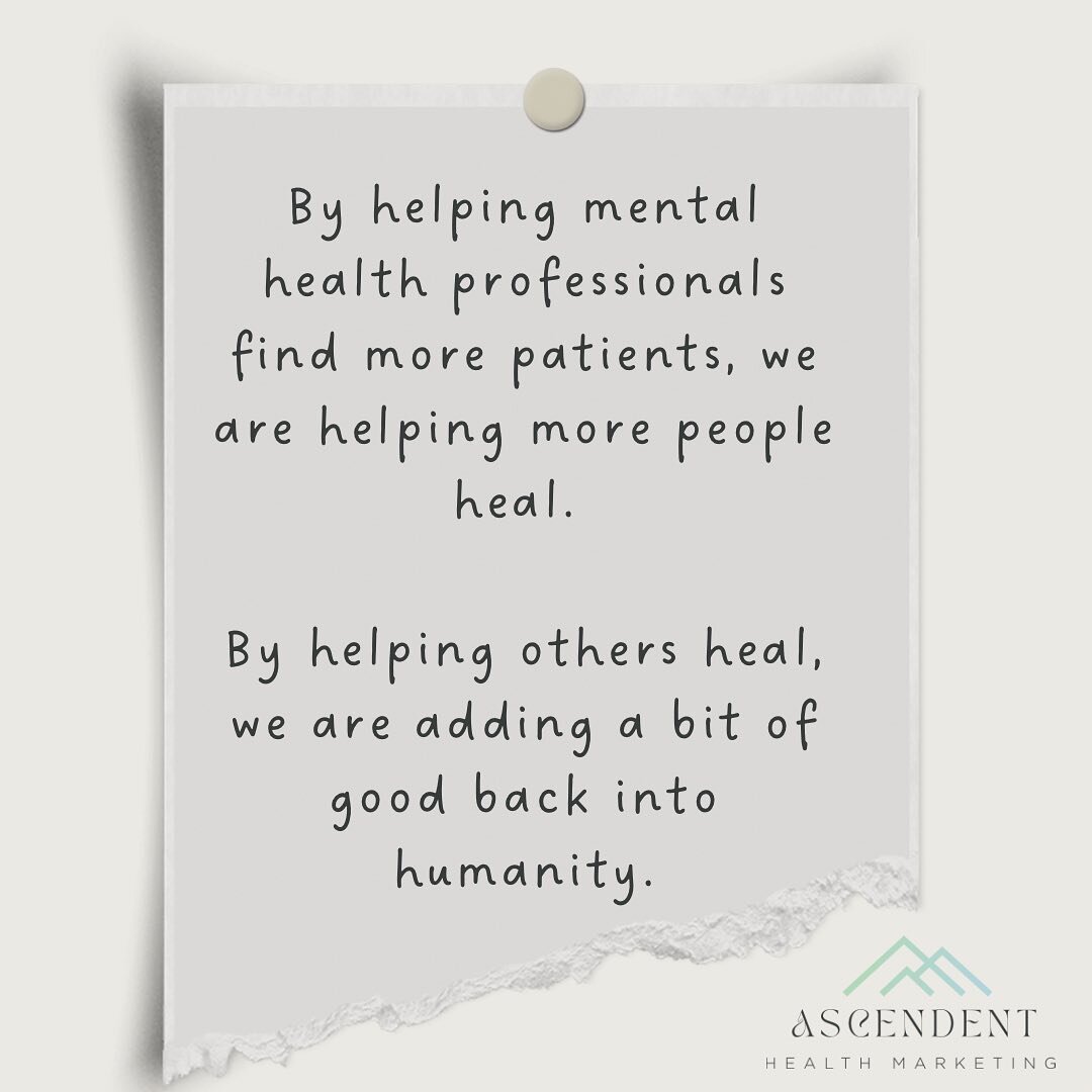 We take our mission seriously. Working with mental health professionals to help increase their reach is was an intentional move. We truly believe in the healing abilities of mental healthcare. 
 How can we help your practice? Contact us through the l