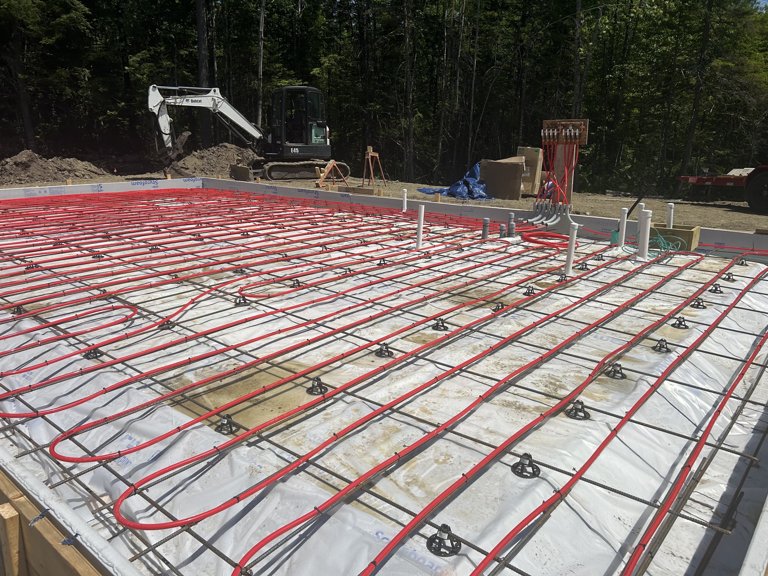 ready to pour concrete forms with radiant tubing installed Durham Maine