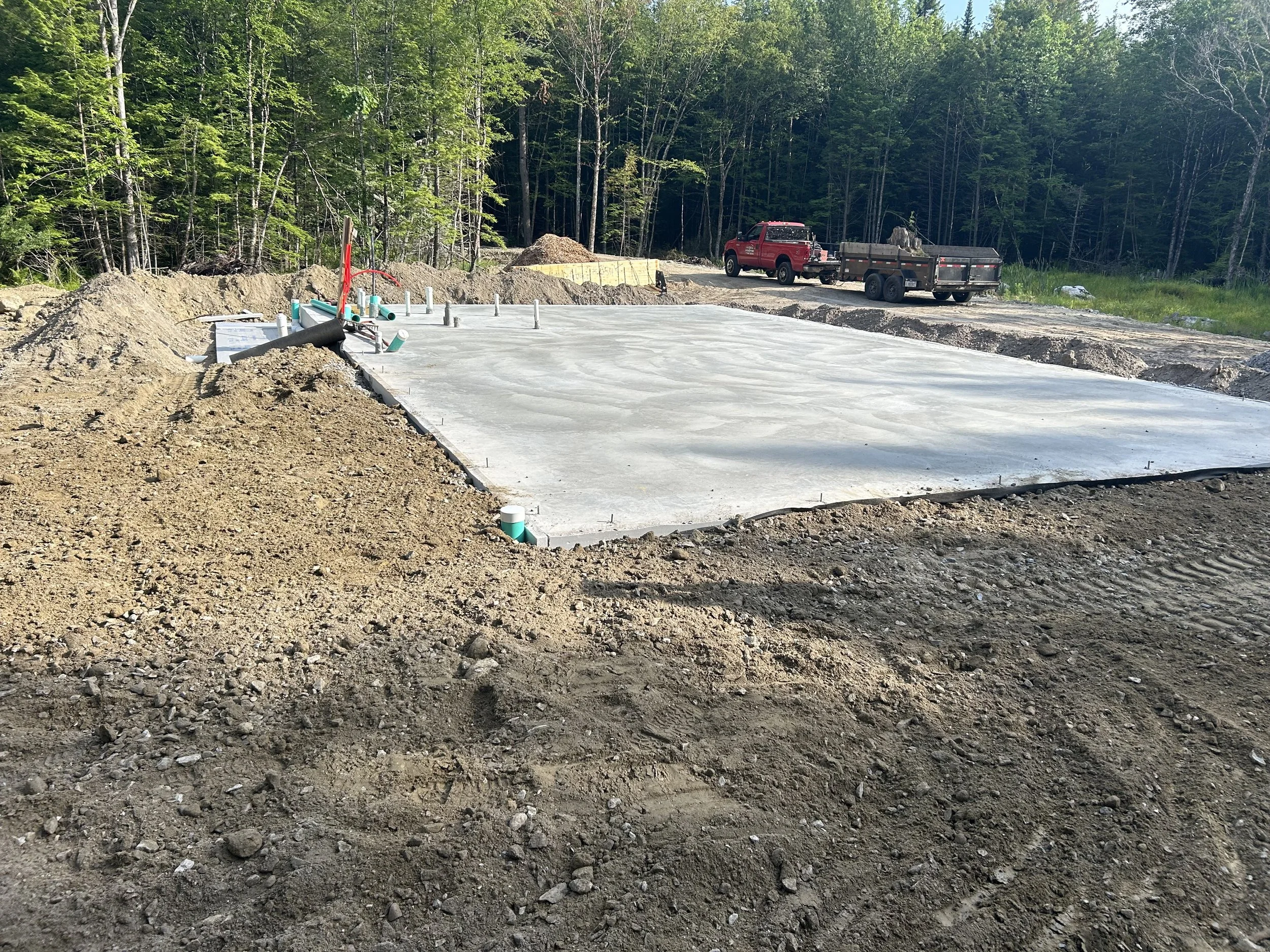 finished concrete slab frost protected shallow foundation backfilling with drainage Durham Maine