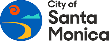 Logo of the City of Santa Monica with a stylized blue and orange sun, mountain, and water design.