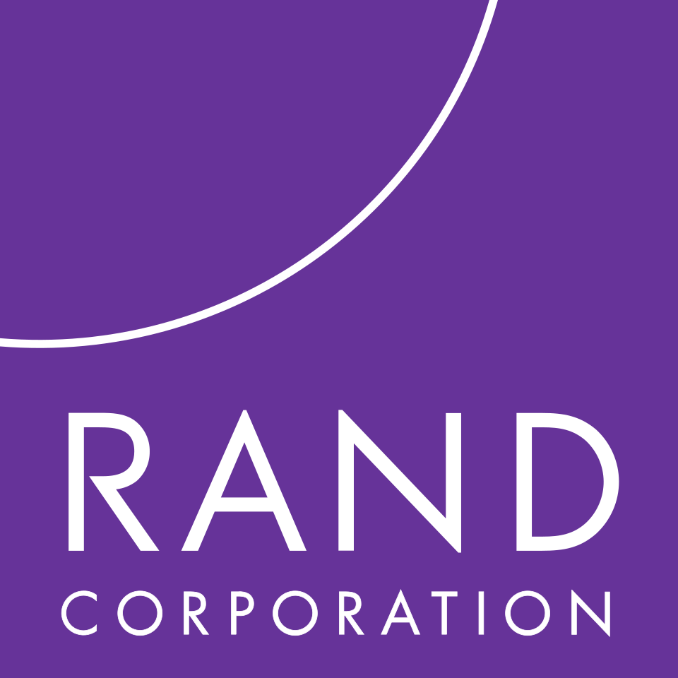 Purple background with white text that reads 'RAND CORPORATION' and a partial white circle in the top left corner.