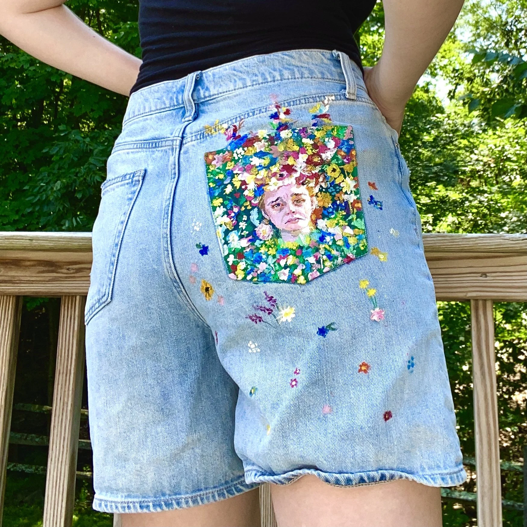 Midsommar custom shorts - denim painting