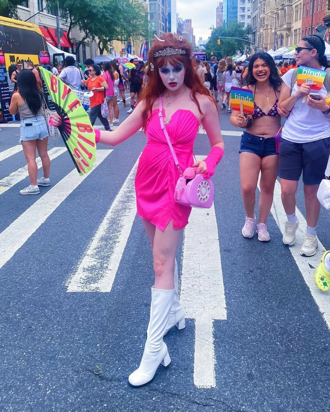 Chappell Roan costume - gloves made, dress altered, wig styling and drag makeup