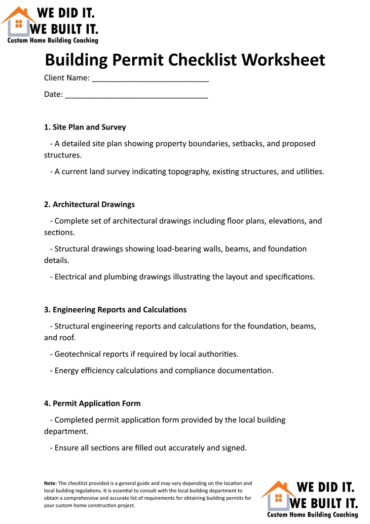 Building Permit Checklist Worksheet — WE DID IT. WE BUILT IT.