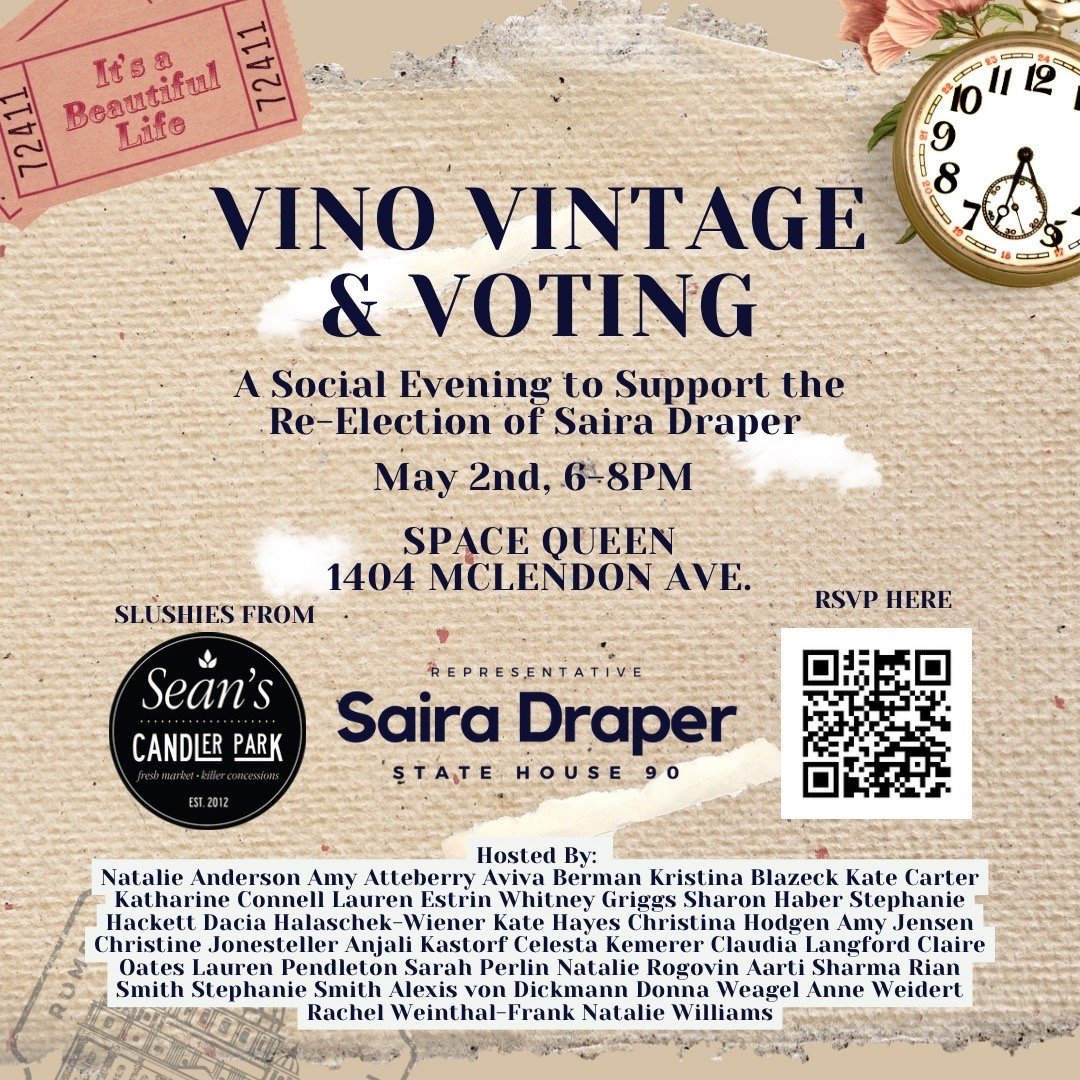 I am so excited for Vino and Voting tomorrow at Space Queen! Thank you so much to all of my hosts; I can&rsquo;t wait to see everyone there!

#HD90 #GaPol #VoteSaira