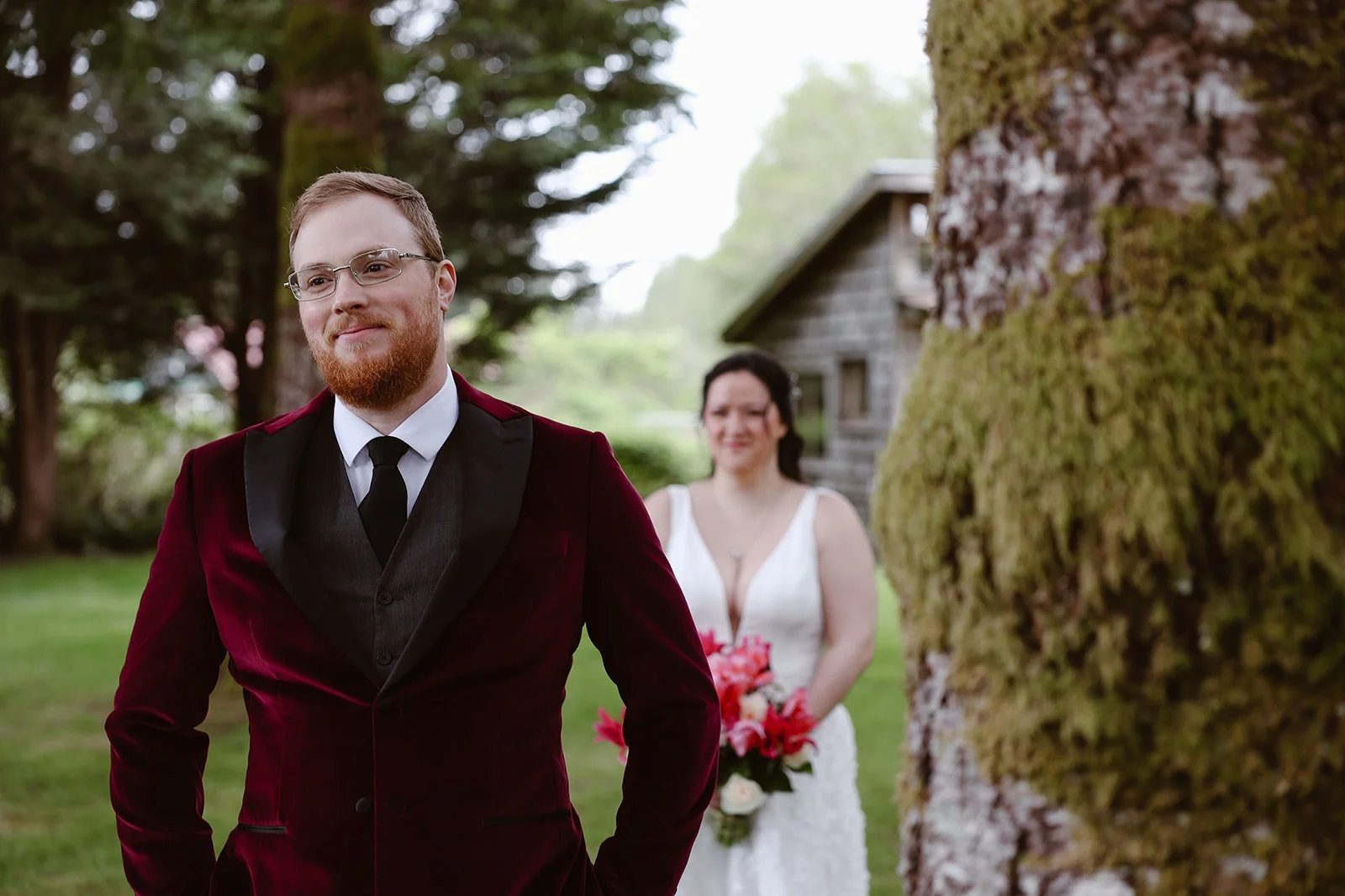 washington couple about to do a first look for their beach elopement at olympic national park