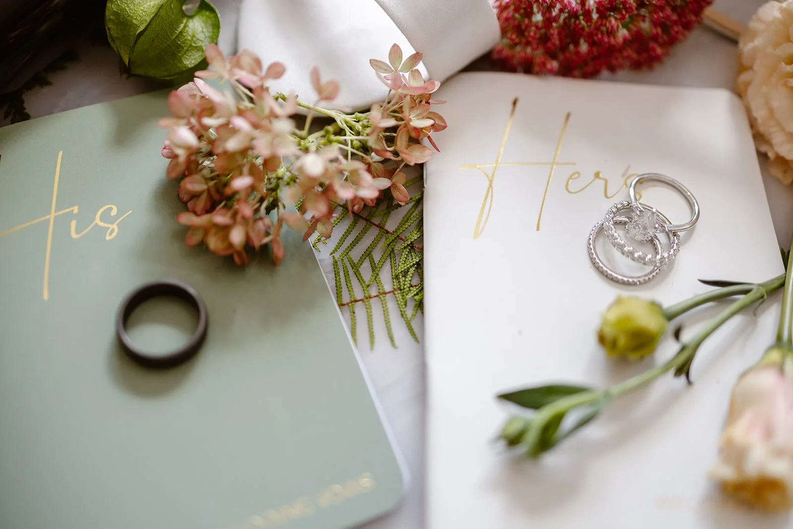 photo of seattle engagement ring ontop of vow books