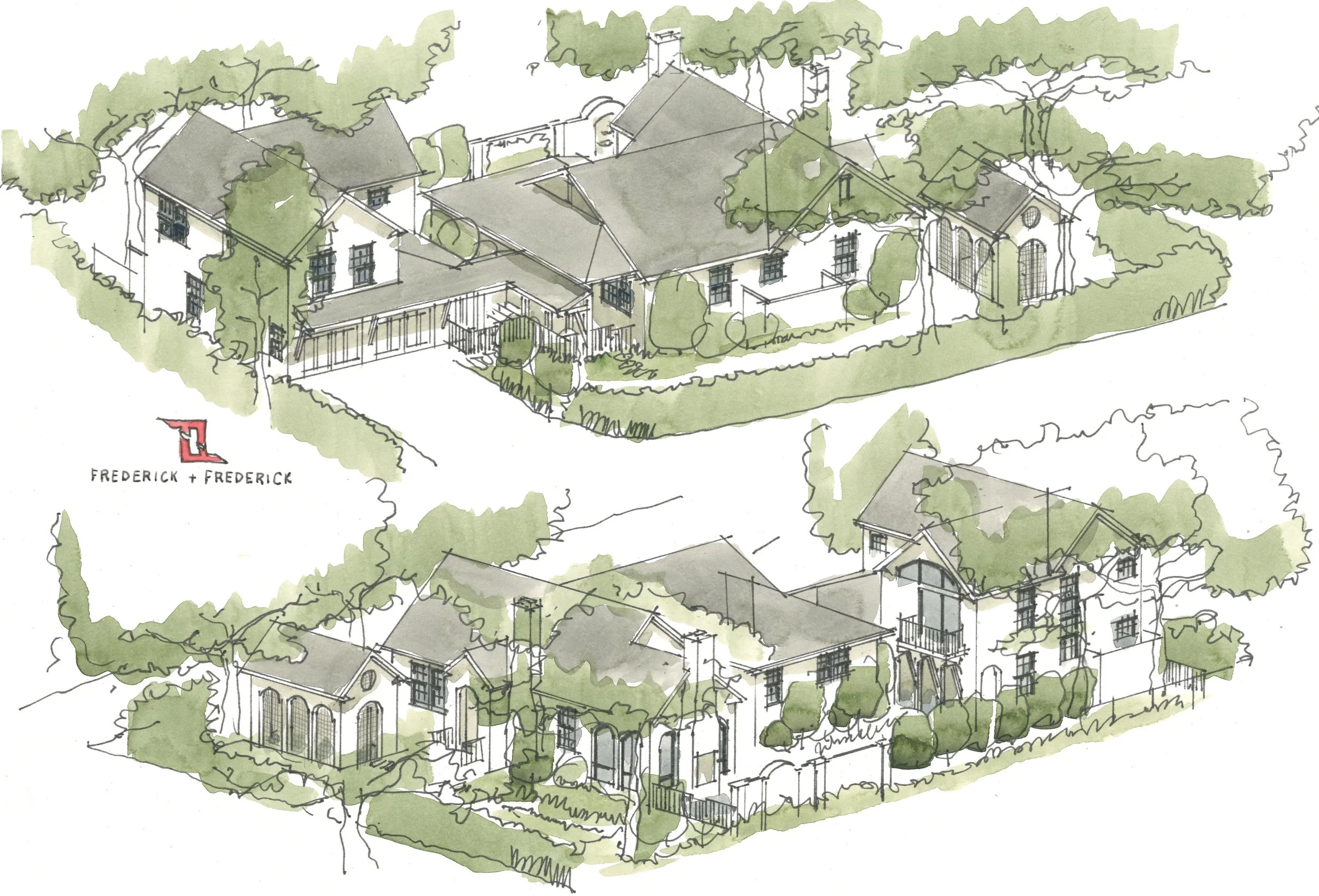 watercolor design drawings of Beaufort South Carolina renovation and addition
