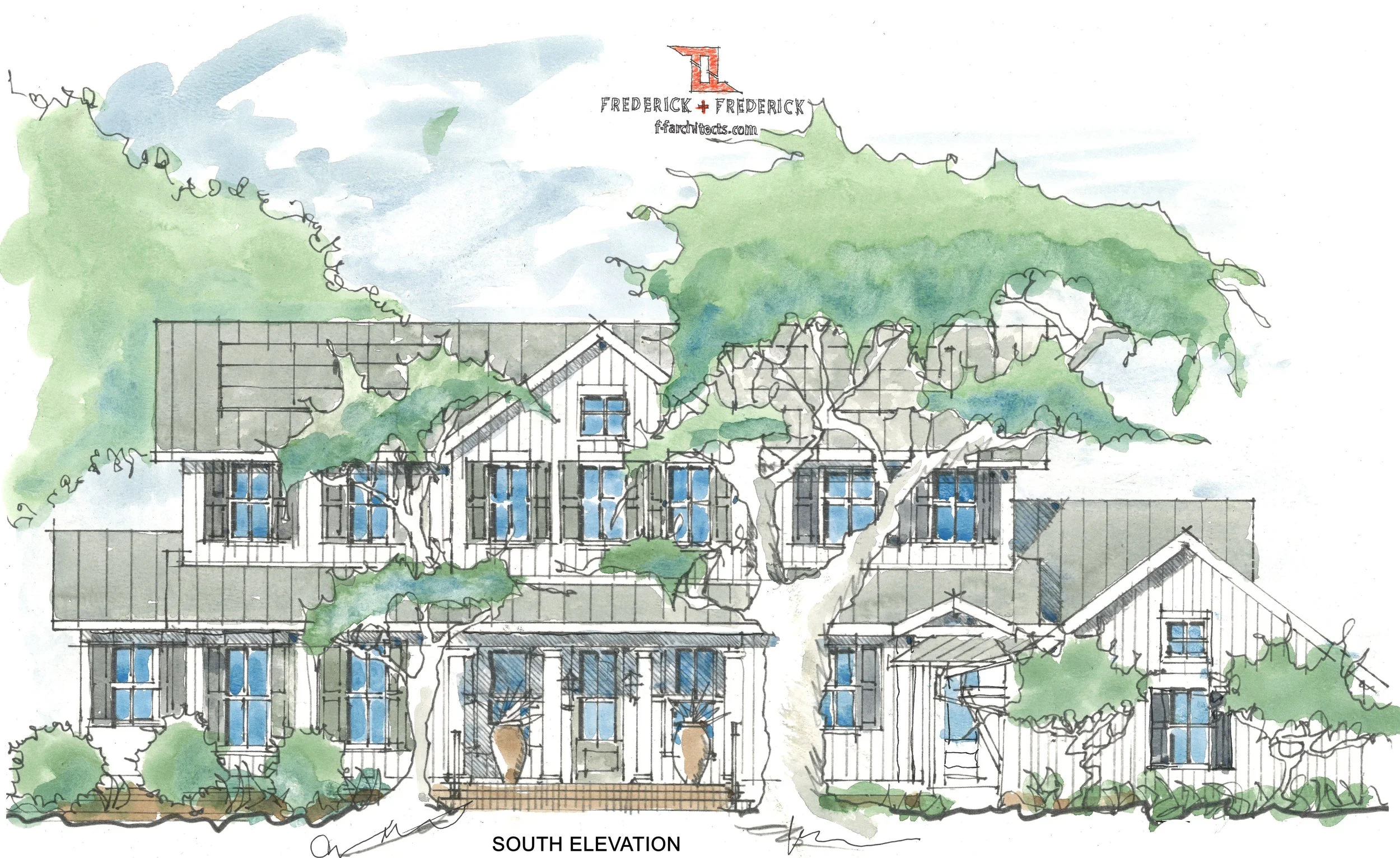 front elevation drawing of lowcountry custom home