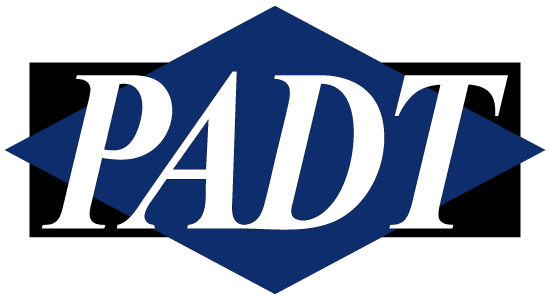 The PADT logo featuring the word Padt in white on a blue diamond background.
