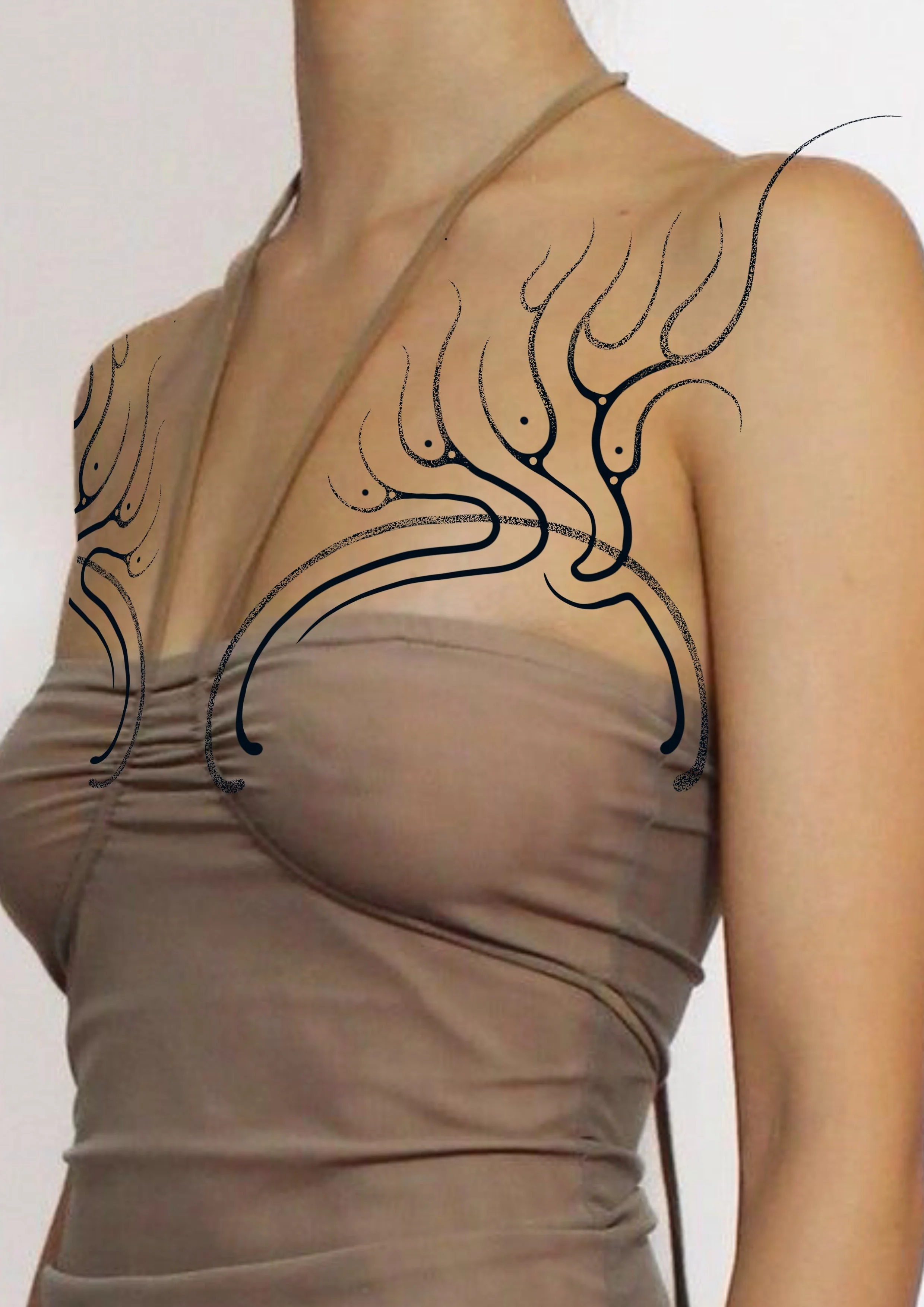 chest tattoo design custom blackwork tattoo ornamental flame tattoo idea 