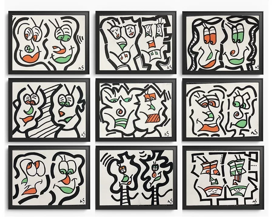 First Dates, Soul Mates - Acrylic on paper (framed series), - 12"X14" - 2022