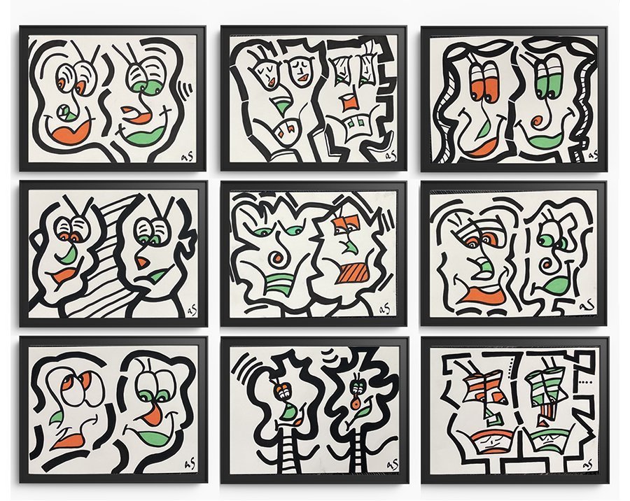 First Dates, Soul Mates - Acrylic on paper (framed series), - 12"X14" - 2022