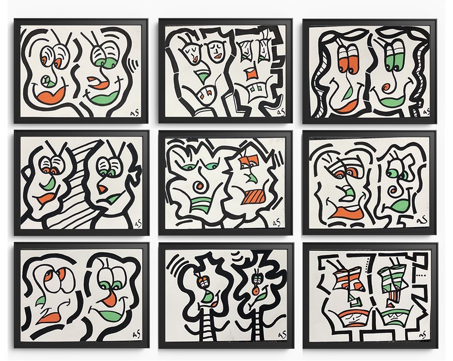 First Dates, Soul Mates - Acrylic on paper (framed series), - 12”x14” - 2022