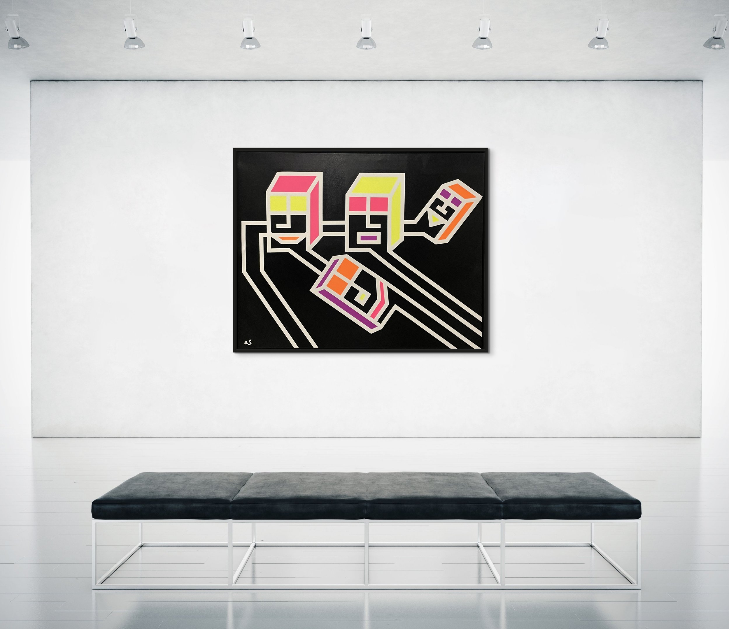 "Black, White, Yellow, Orange, Pink, and Purple.. We're All Connected (really!)" - Acrylic on
Canvas - 48" × 60" - 2023