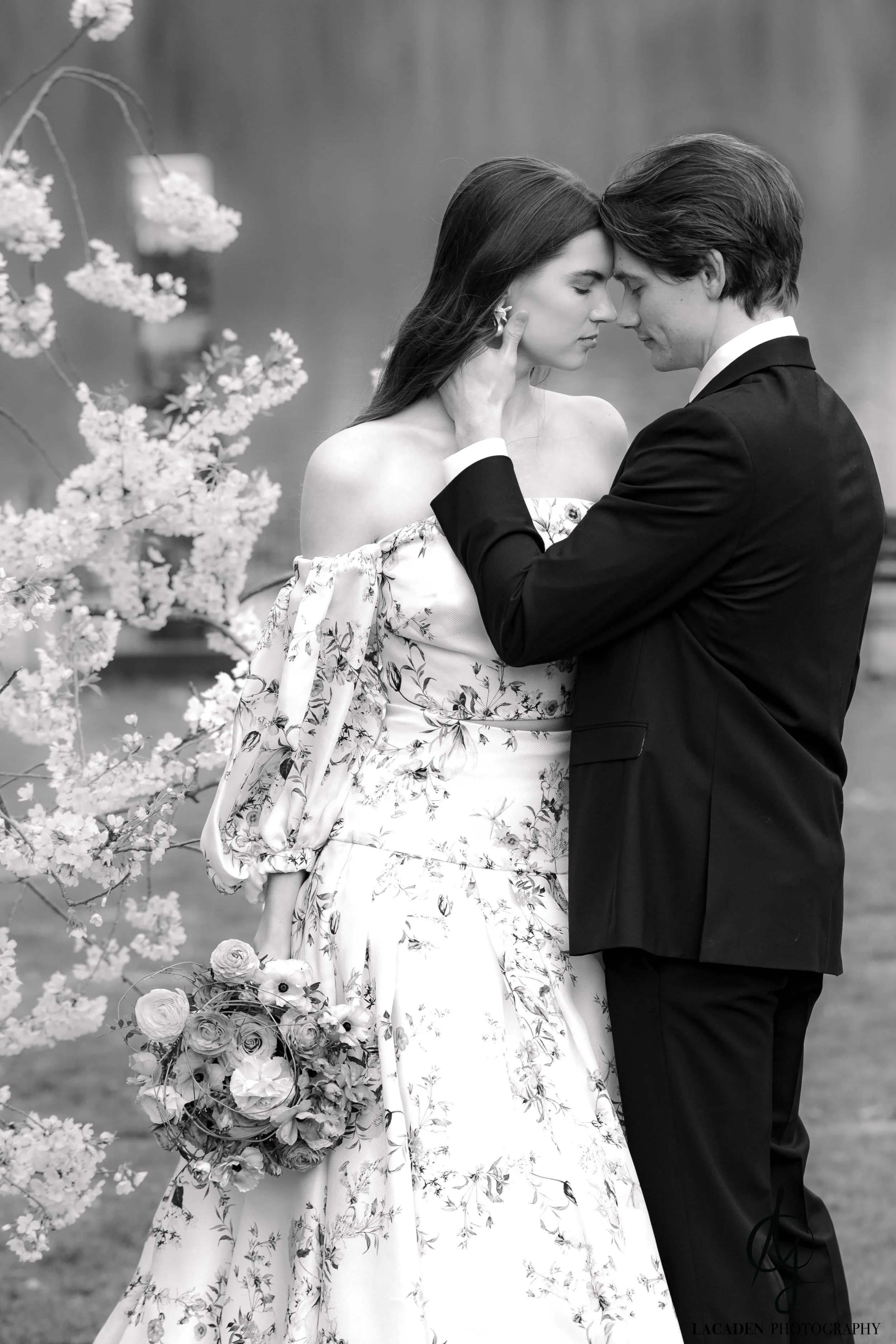 Central Park engagement photos with cherry blossoms Lacaden Photography