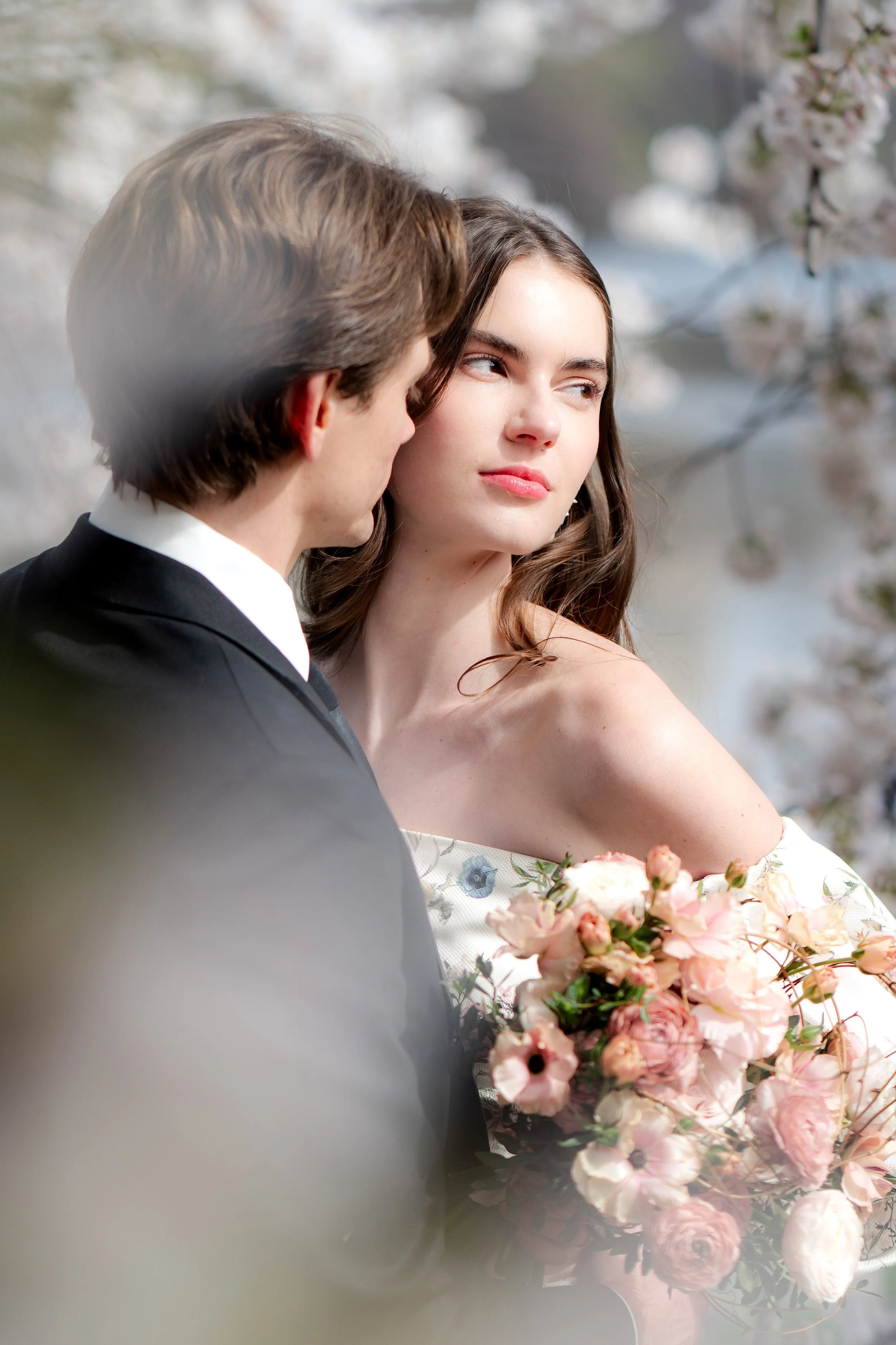 Spring Pre-Wedding Editorial in Central Park, Among the Cherry Blossom Trees