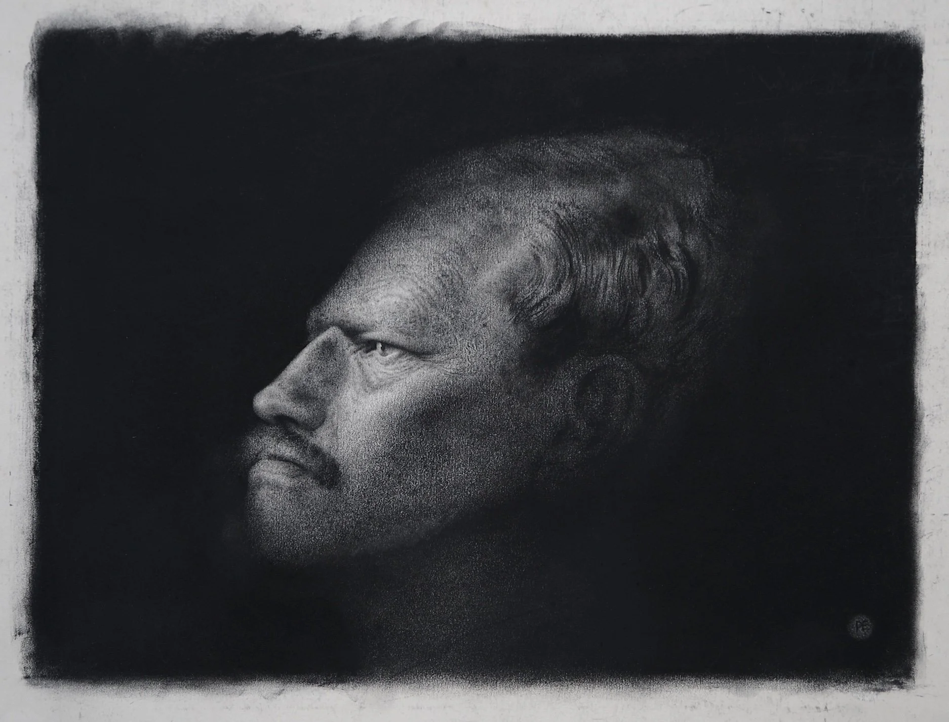 'Head study'. 1992. Black chalk on paper. 28cm x 38cm.