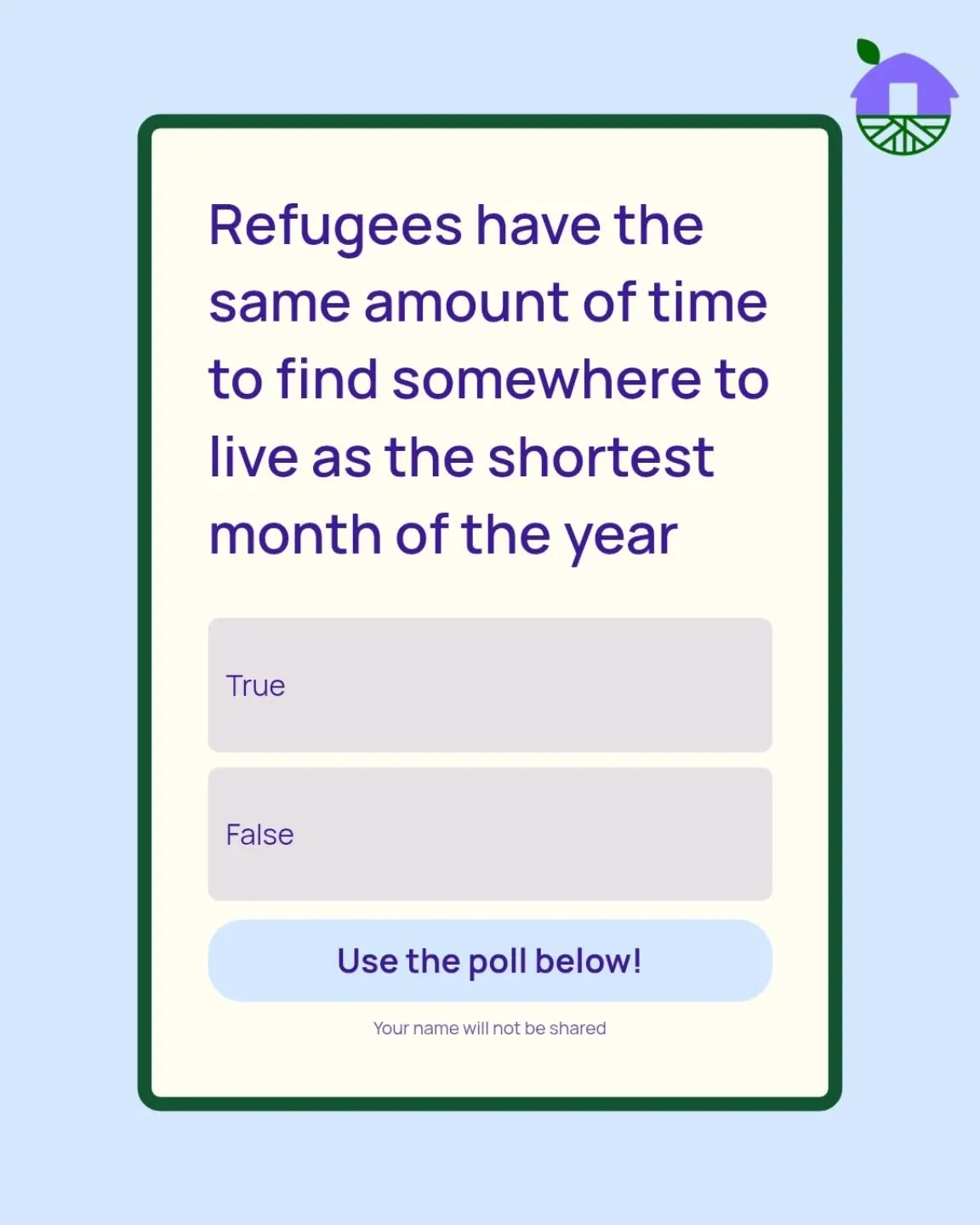 True or false: refugees have the same amount of time to find somewhere to live as the shortest month of the year