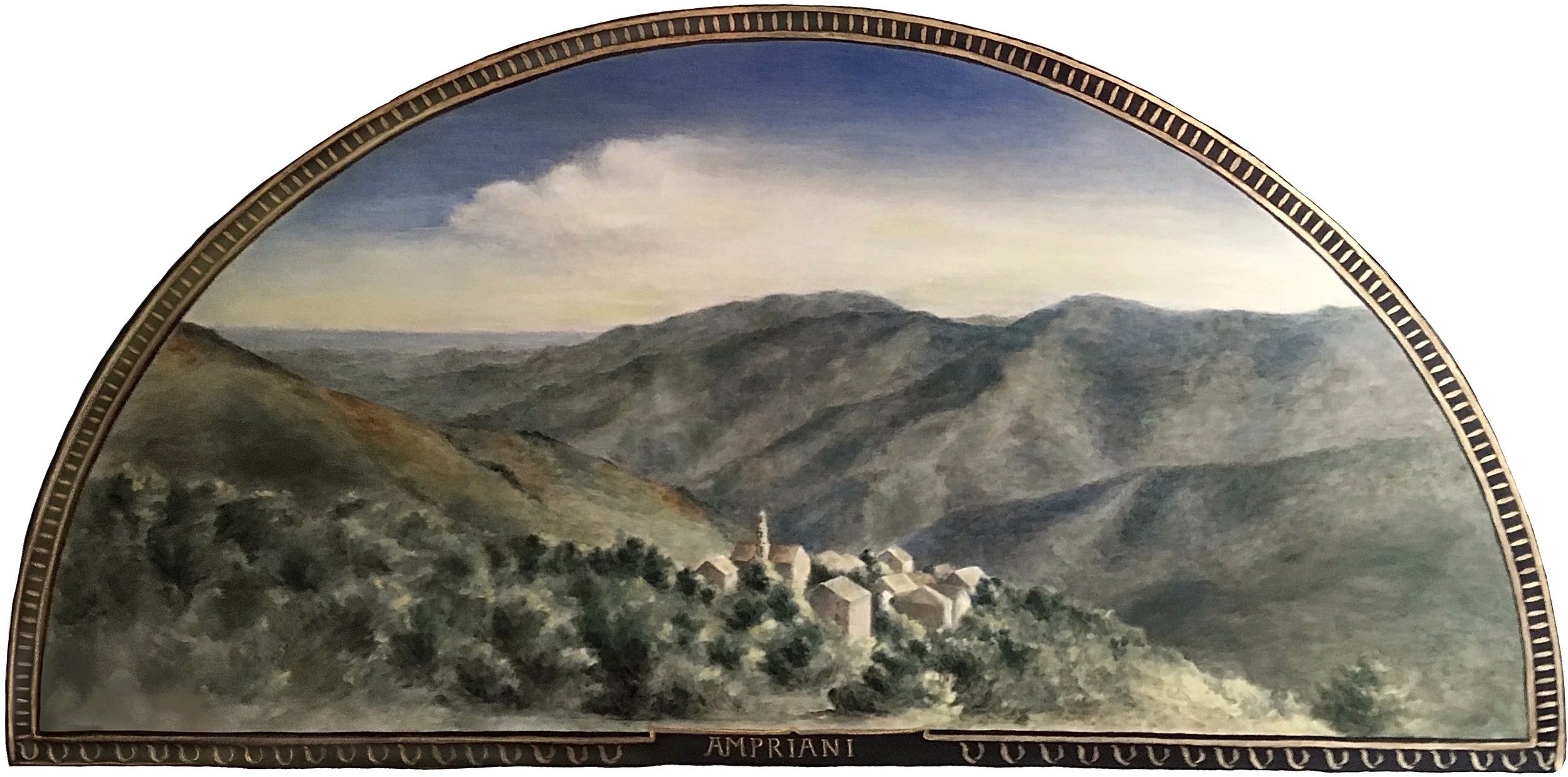 AMPRIANI ou le village - 2021, oil on panel, 80 x 180 cm - private collection 