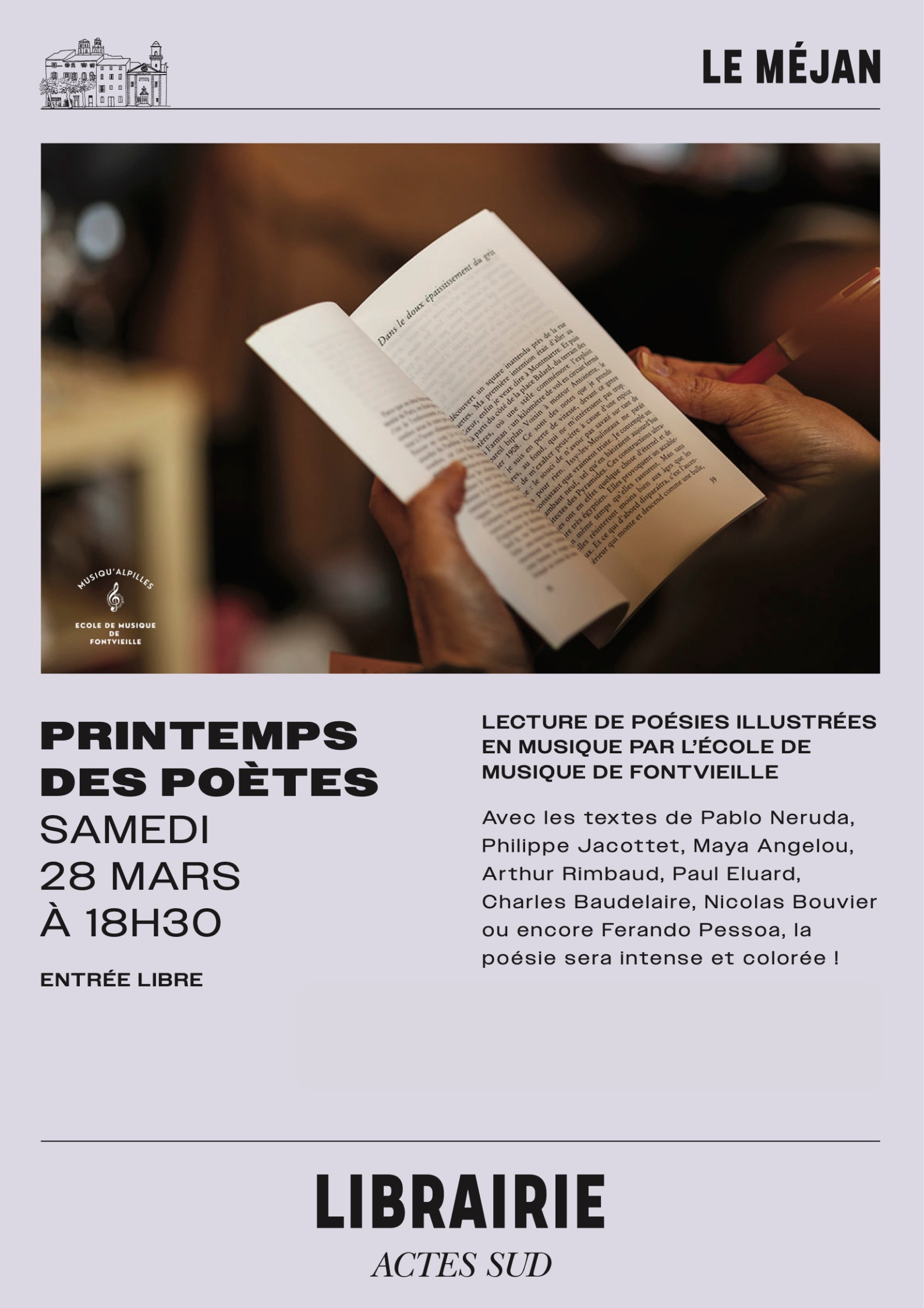 Lecture de Poésie 28 mars 2026 Librairie Actes Sud