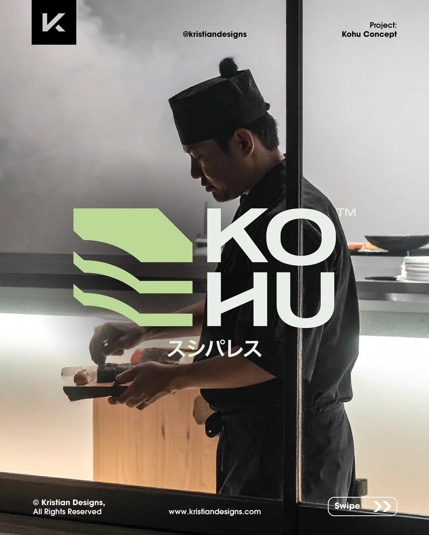 I know it might be a little unconventional for a sushi restaurant logo, but for some reason it clicks. 🙌🏼
The layered looking logo mark was inspired by Japanese architecture, but with a minimal spin. The whole vibe of the visual identity is a mode