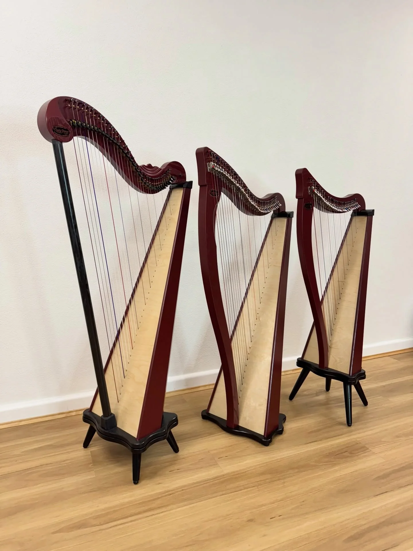 Dusty Strings &mdash; Serrana 34, Ravenna 34 and 26 in burgundy 

The Serrana (left) features light-tension nylon strings, slightly narrower string spacing, and a lightweight carbon fibre pillar. It offers a full, responsive sound, with the option to