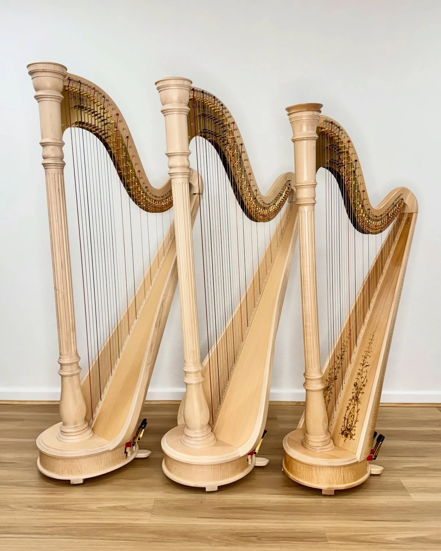 Three sizes of pedal harp side by side 🪉🪉🪉

The Chicago line is Lyon &amp; Healy&rsquo;s most accessible pedal harp range, available in three models to suit different ages and needs:

&bull; Chicago CG Extended (47-string Concert Grand)
&bull; Chi