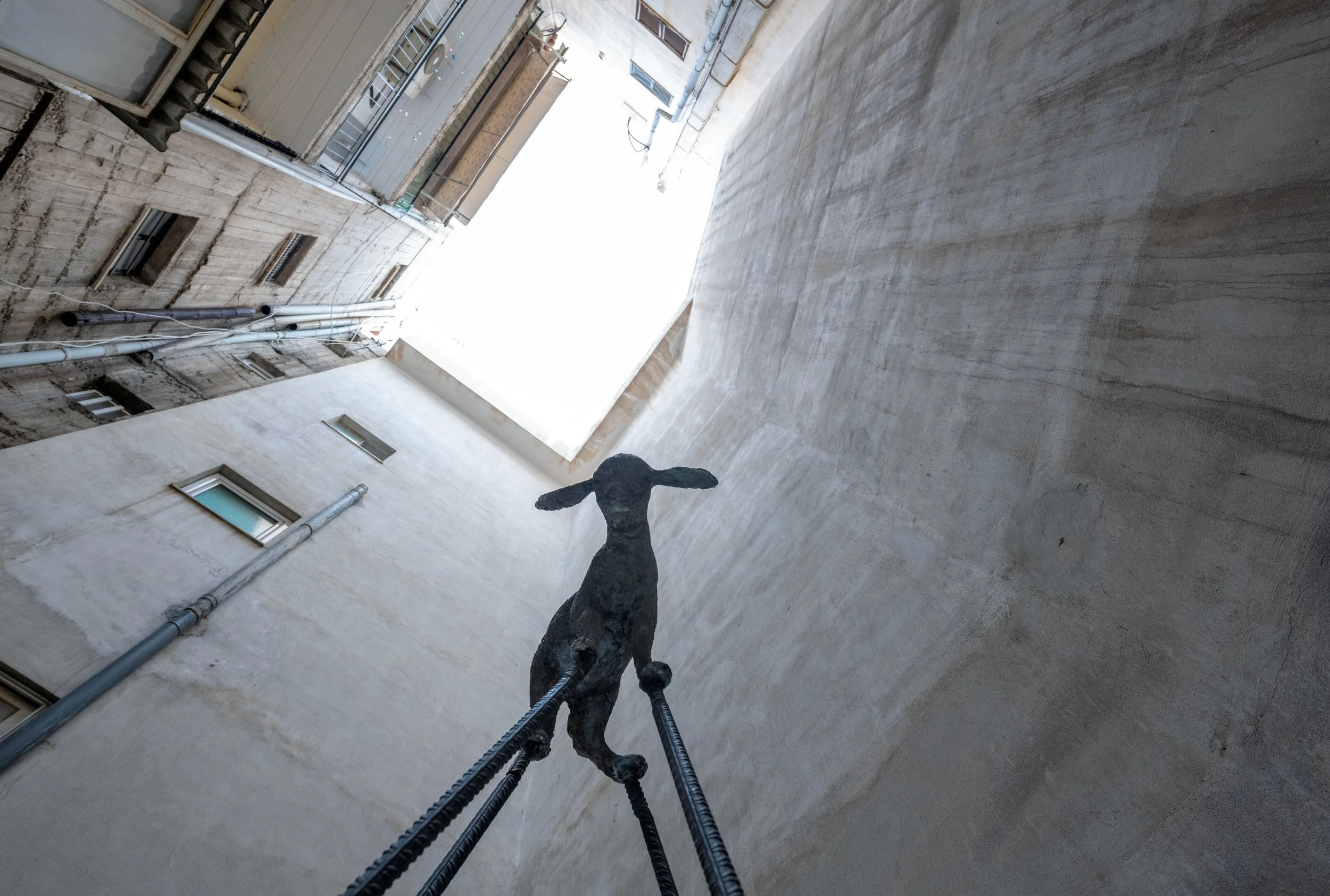 Waiting (2025)
Rebars, cement
300 × 80 × 65 cm
Αναμονή (2025)
Mπετόβεργες, τσιμέντο
300 × 80 × 65 εκ.