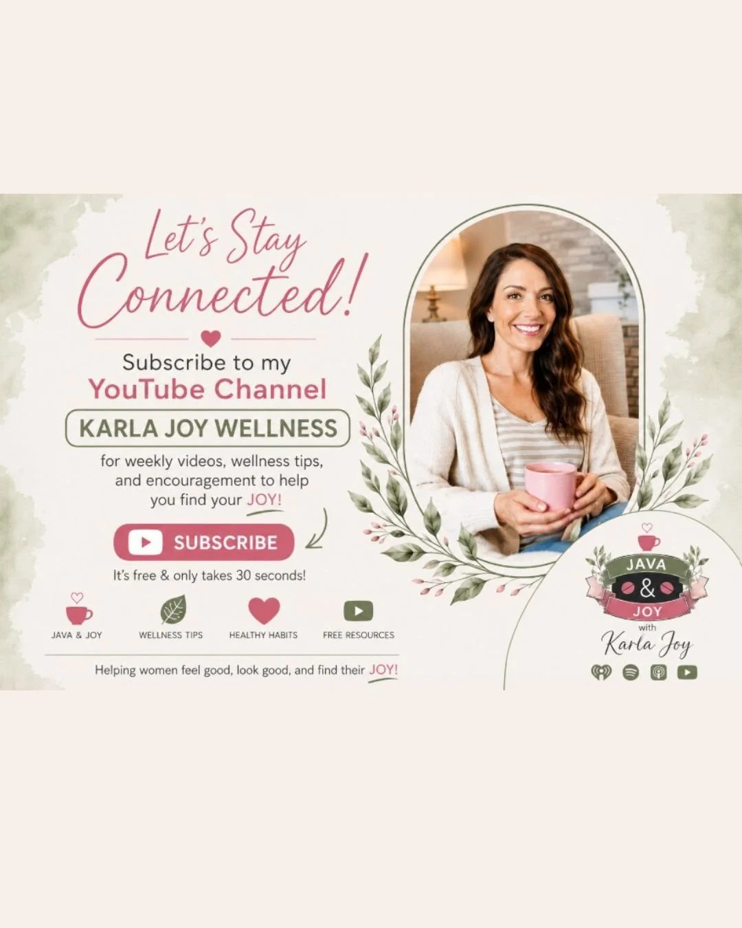 Can I ask you a tiny favor? 💛

If my wellness content has encouraged you, inspired you, or helped make healthy living feel a little simpler, I'd be so grateful for your support.

I'd love for you to subscribe to my YouTube channel, Karla Joy Wellnes