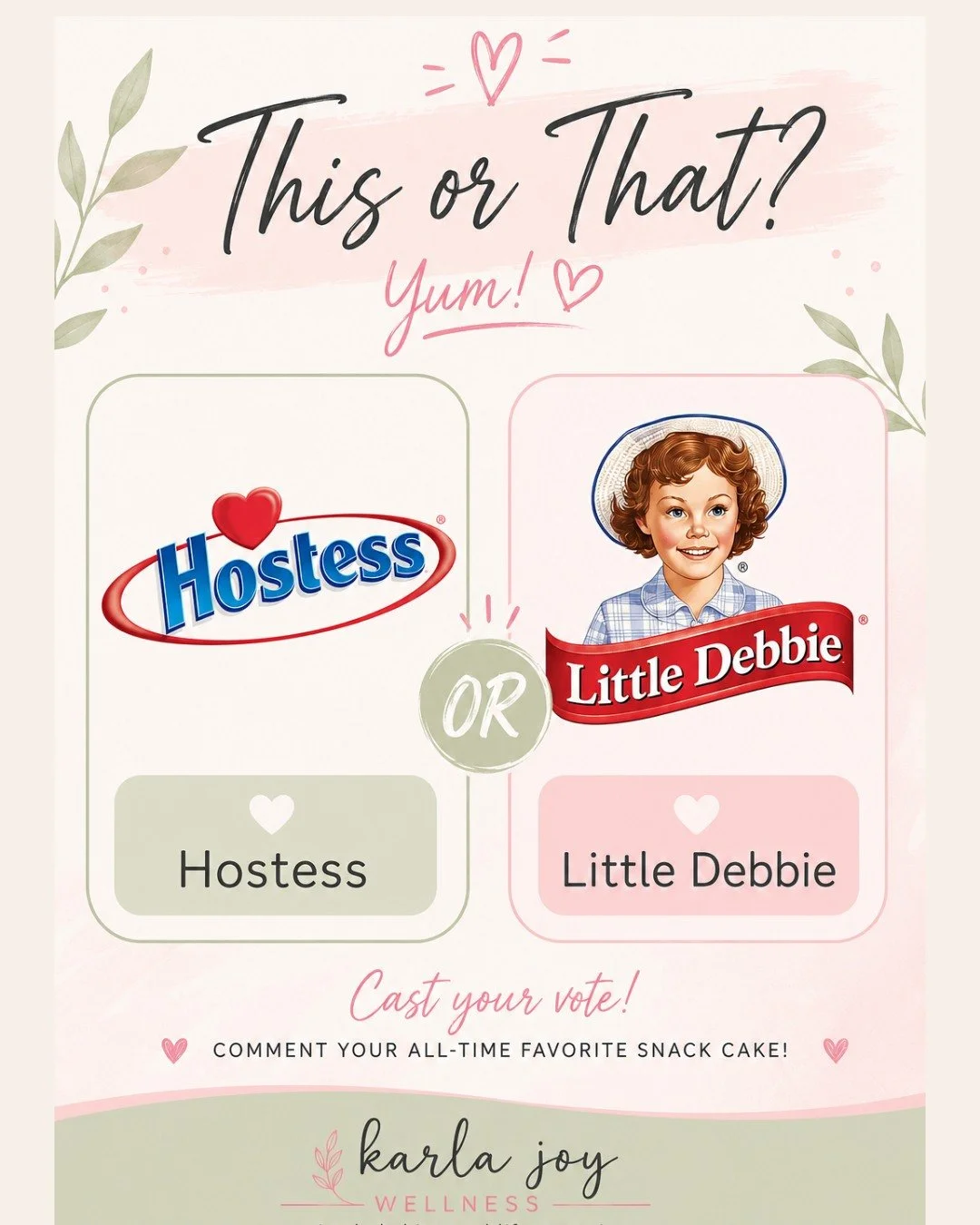 Okay, snack cake lovers&hellip; you can only pick ONE! 👀💗

Are you Team Hostess ❤️ or Team Little Debbie?! 😋

Maybe it&rsquo;s a classic Hostess cupcake, a Ding Dong, or a Twinkie&hellip; OR maybe you&rsquo;re reaching for a Little Debbie Oatmeal 