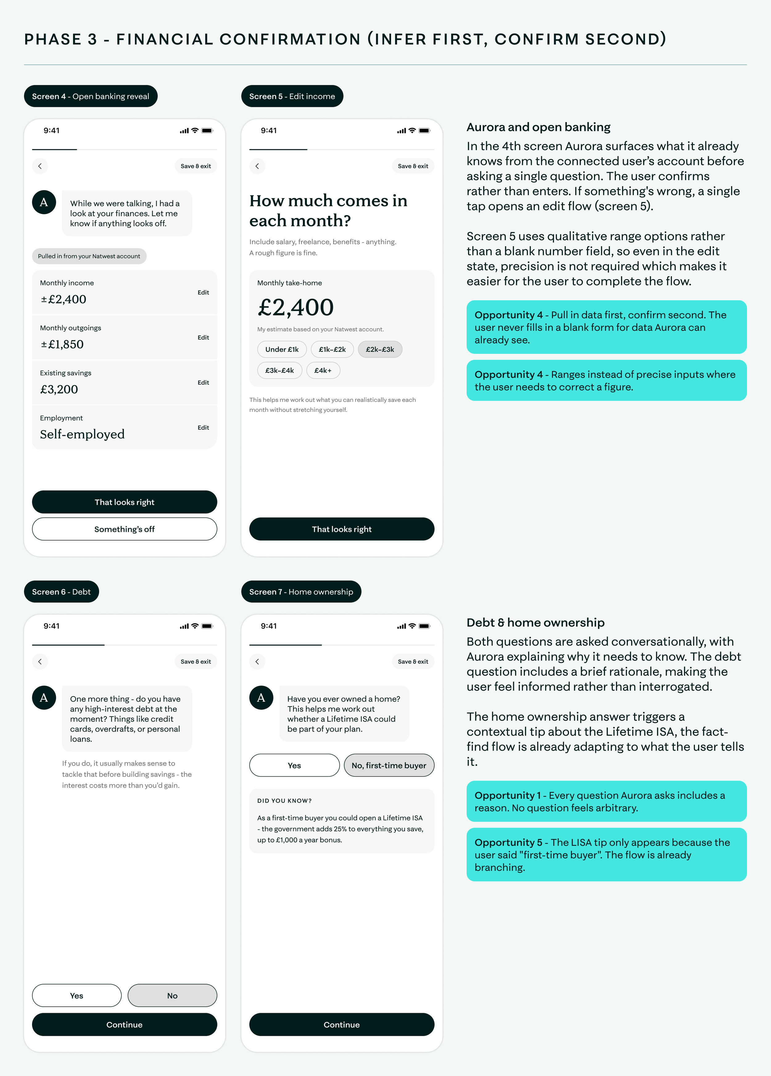Aurora wireframes phase 3 designs
