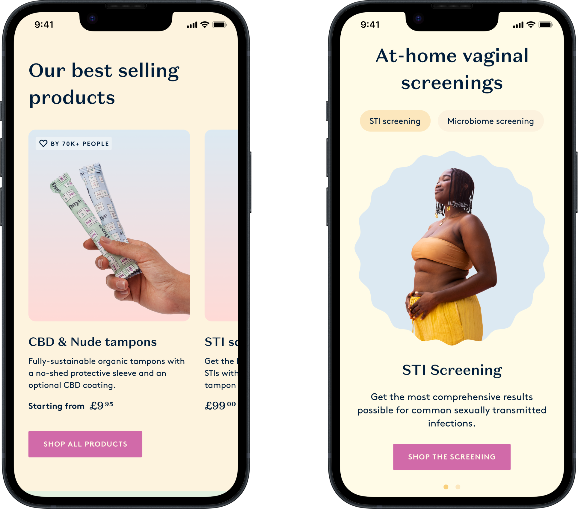Daye's ecommerce site homepage mobile designs