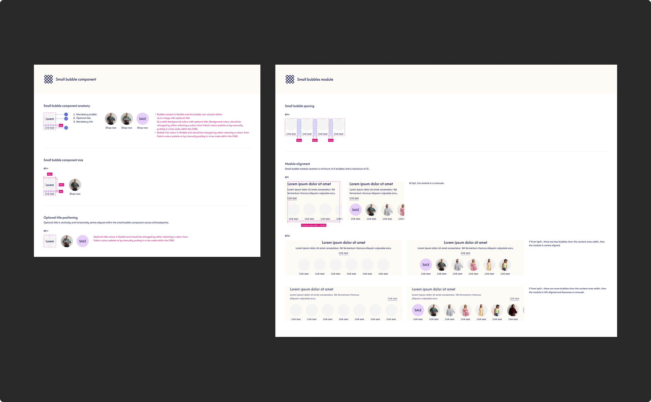 New Look design documentation displaying different components as part of larger design system