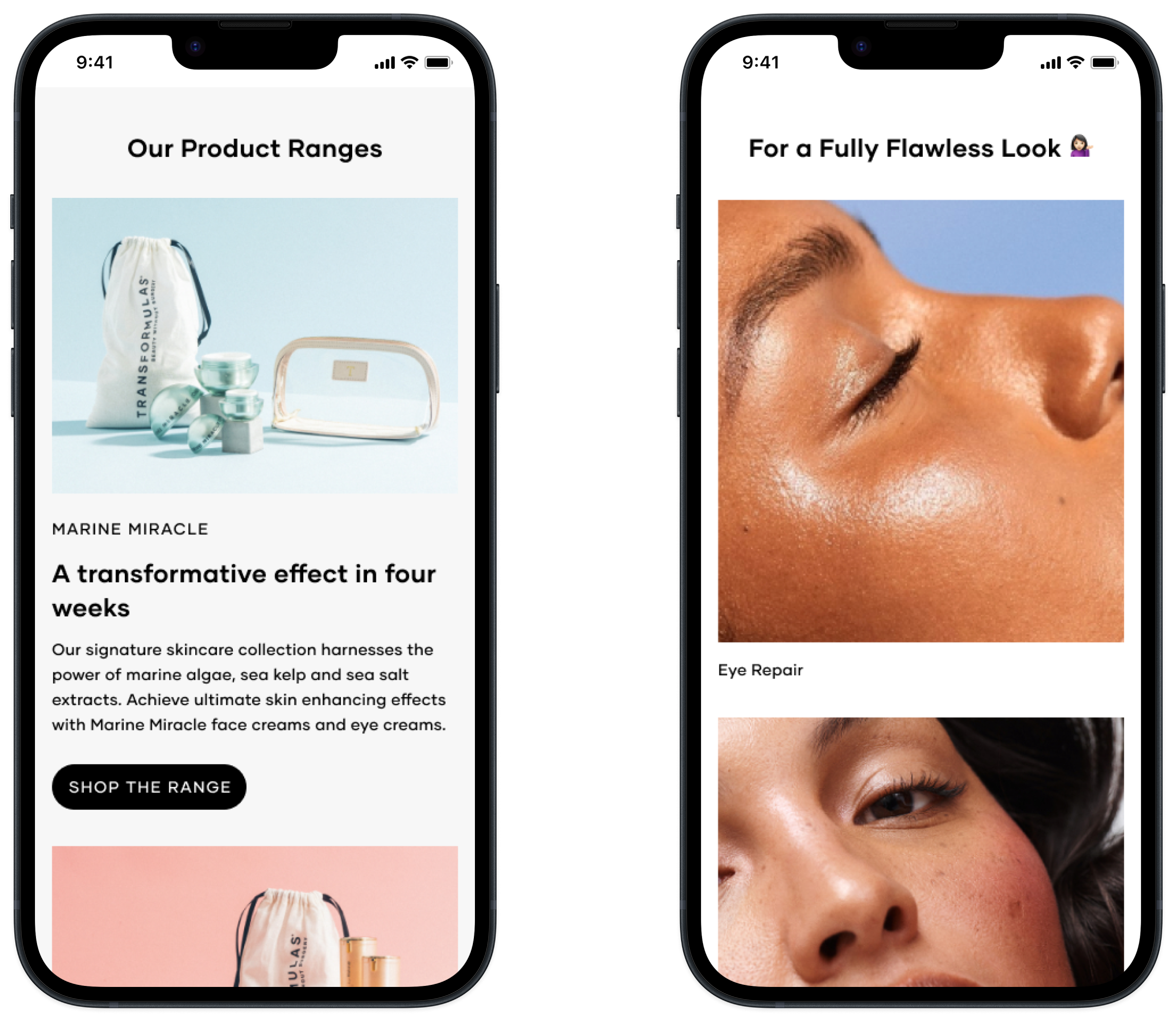 Transformulas homepage mobile designs