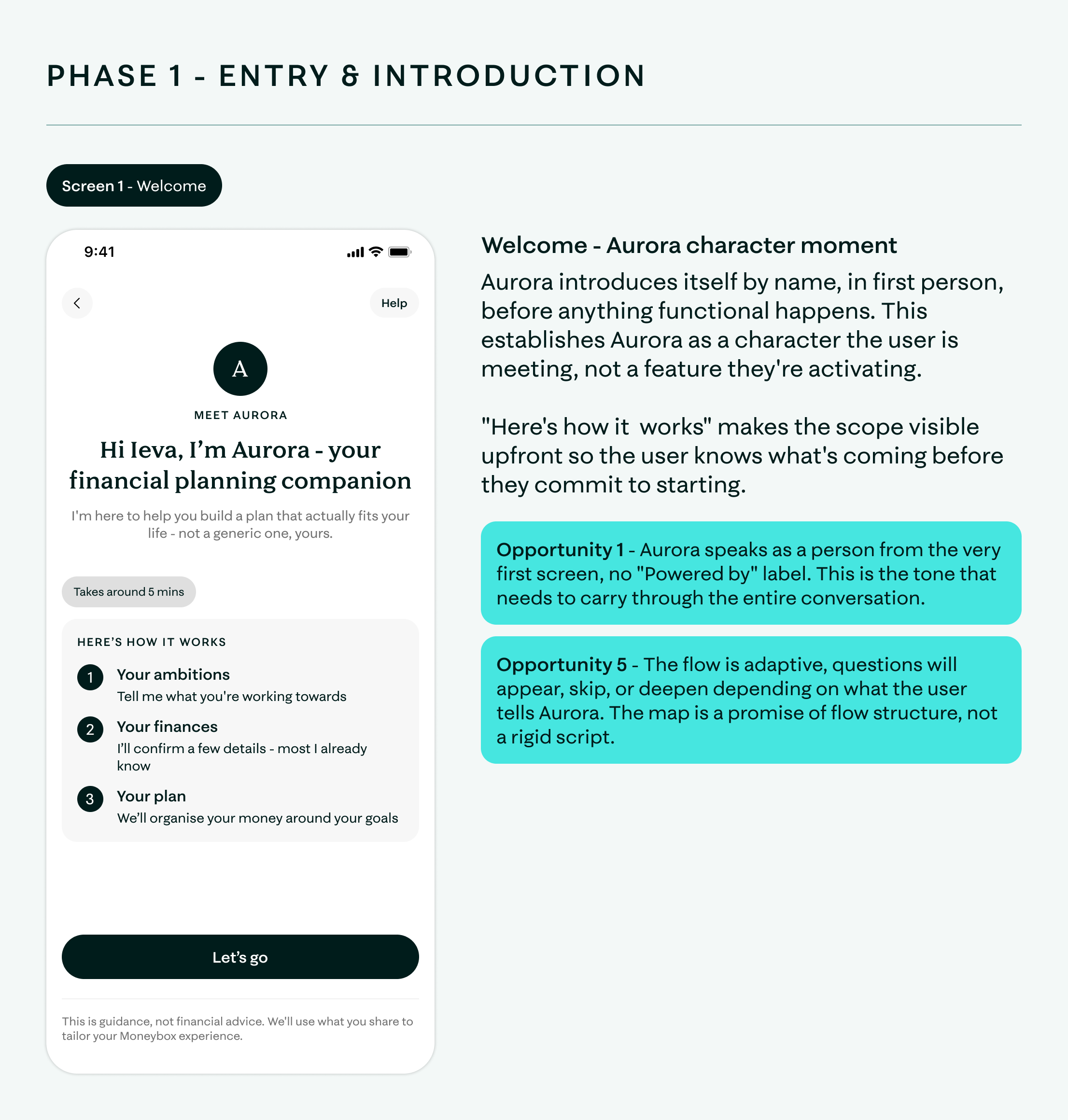 Aurora wireframes phase 1 designs