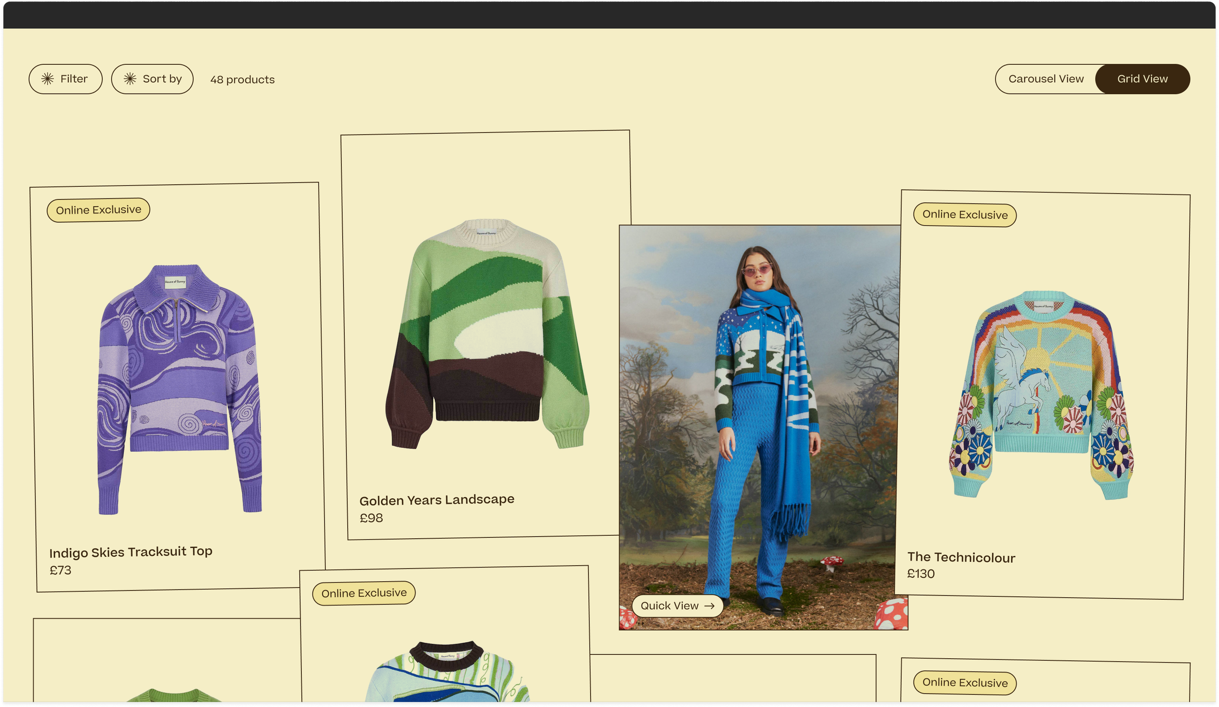 Product landing page designs grid view