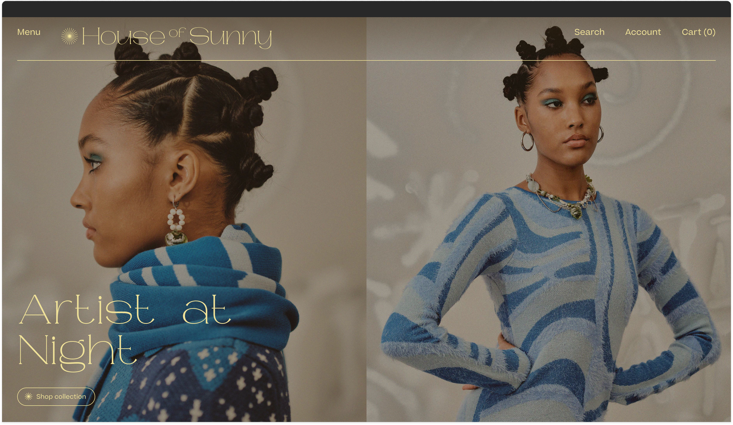Womenswear homepage hero design showcasing a model wearing knitwear