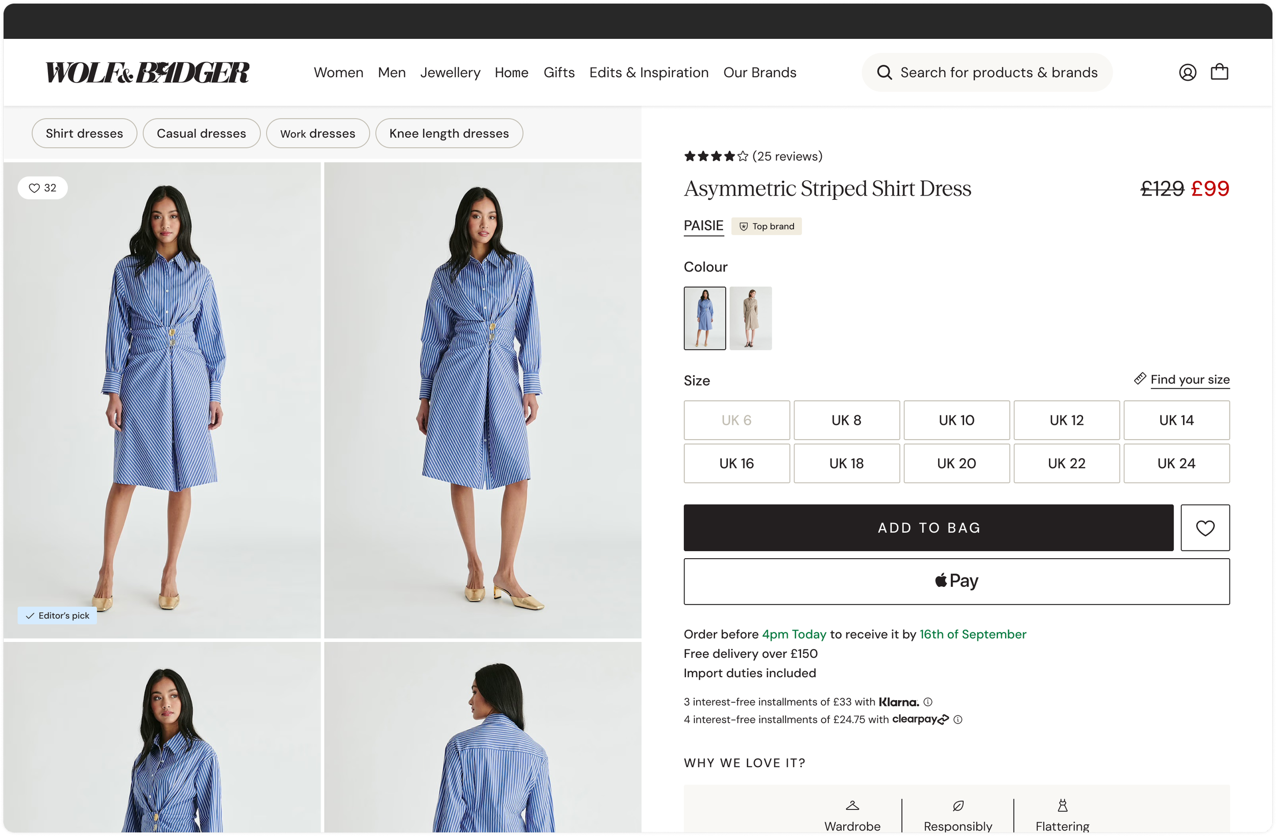 Wolf & Badger desktop product detail page design