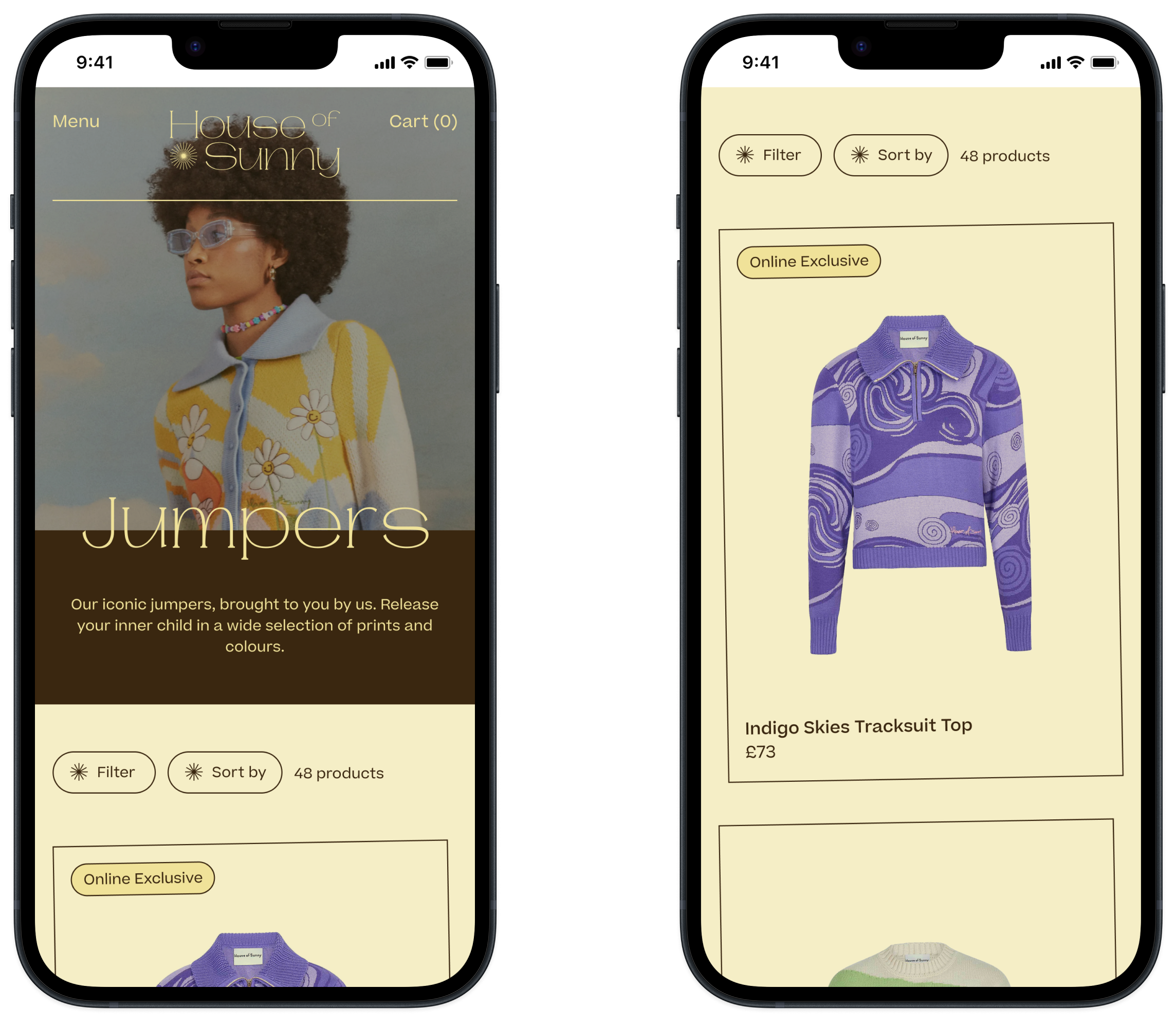 House of sunny product landing page mobile designs