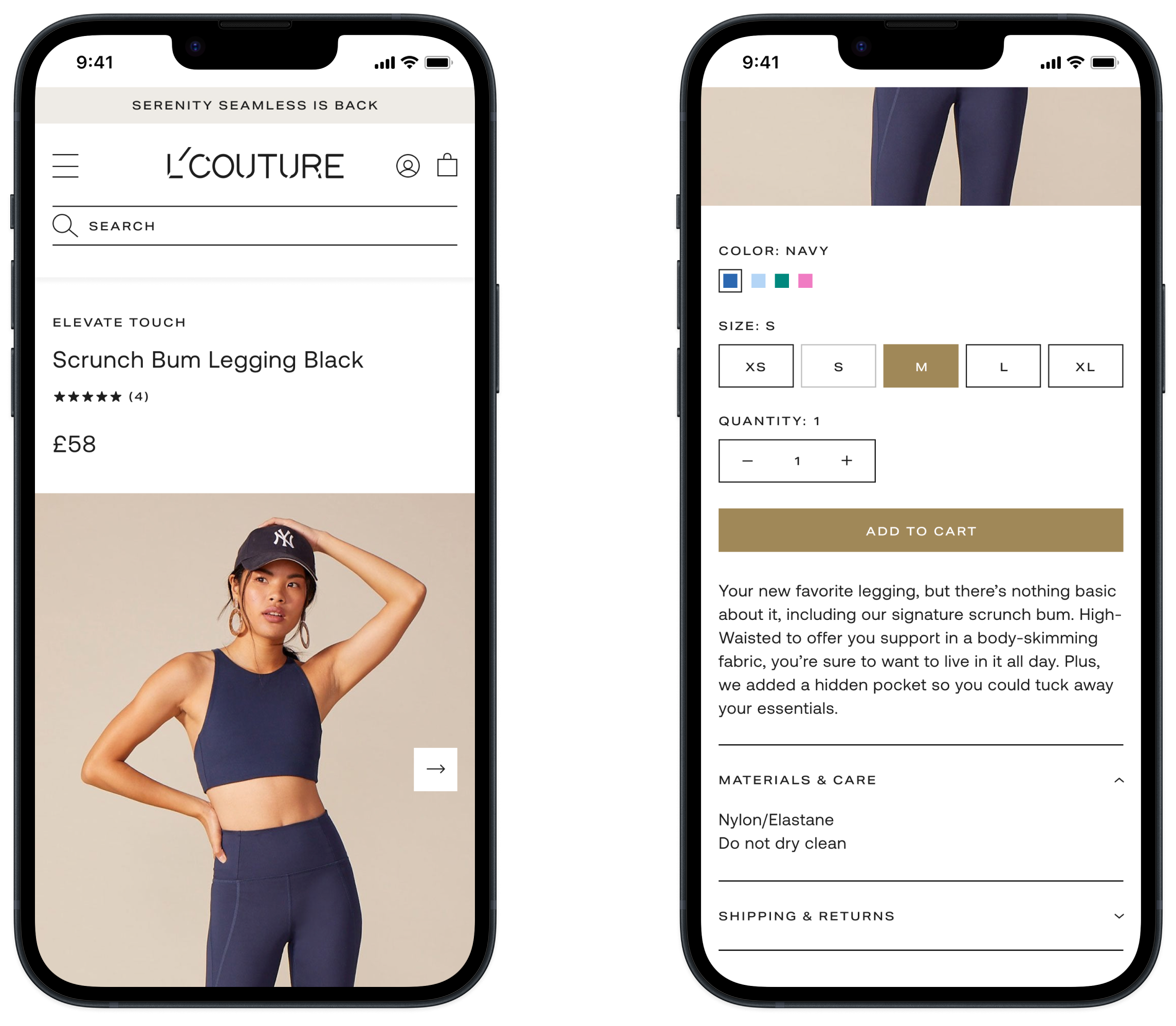 Product description page mobile designs showcasing product information component design